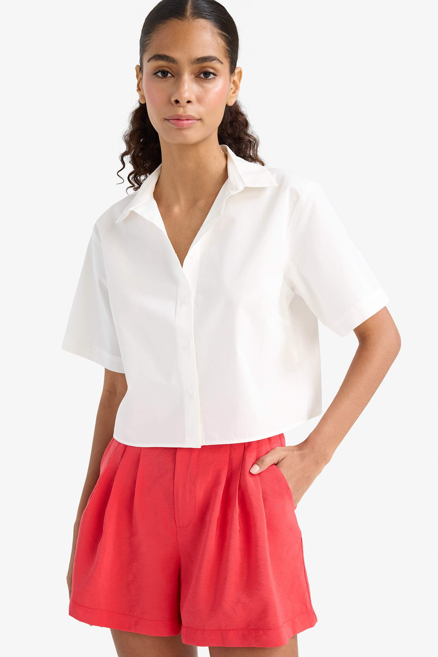 Regular Fit Poplin Kısa Kollu Beyaz Gömlek