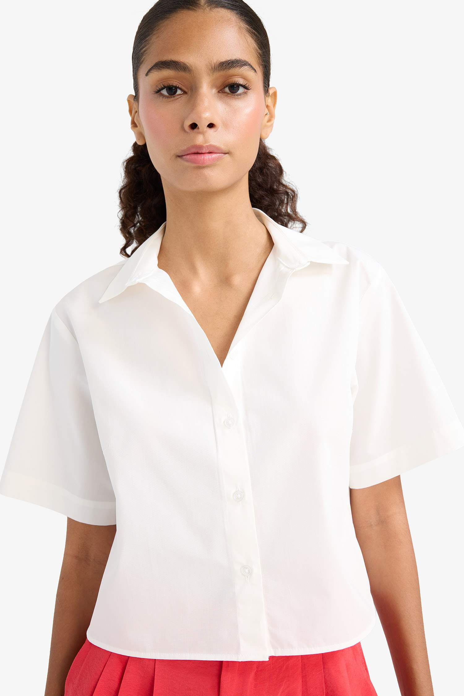 Regular Fit Poplin Kısa Kollu Beyaz Gömlek