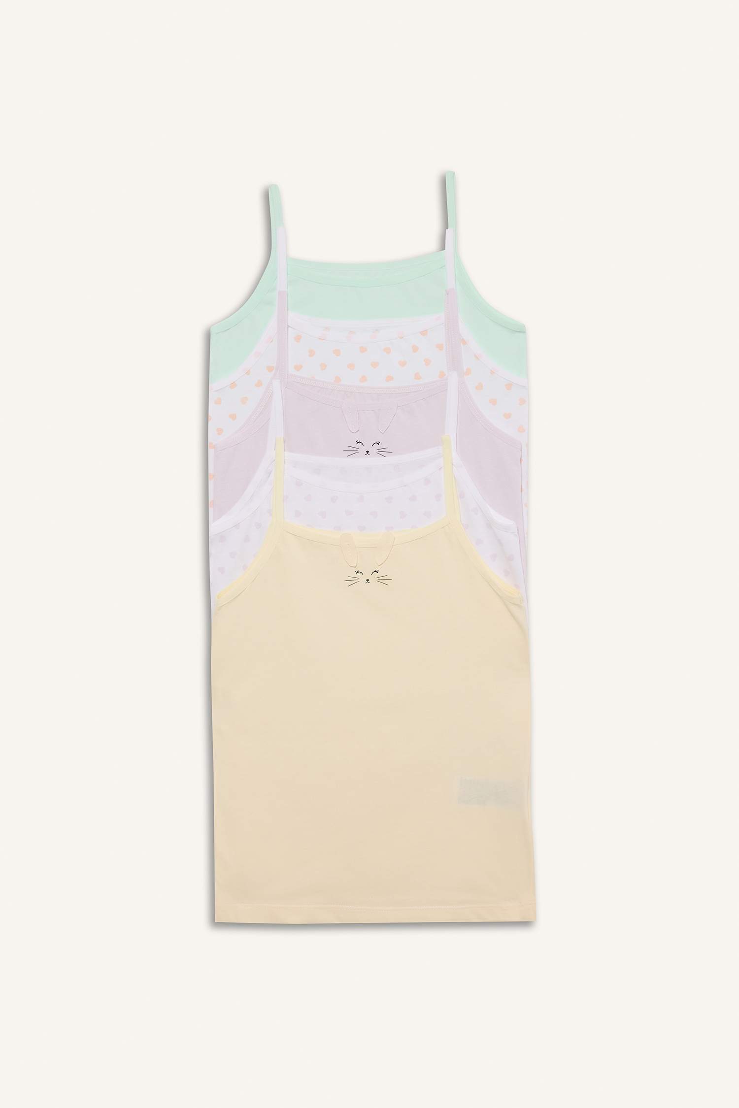 Kız Çocuk Hayvan Desenli 5'li Atlet