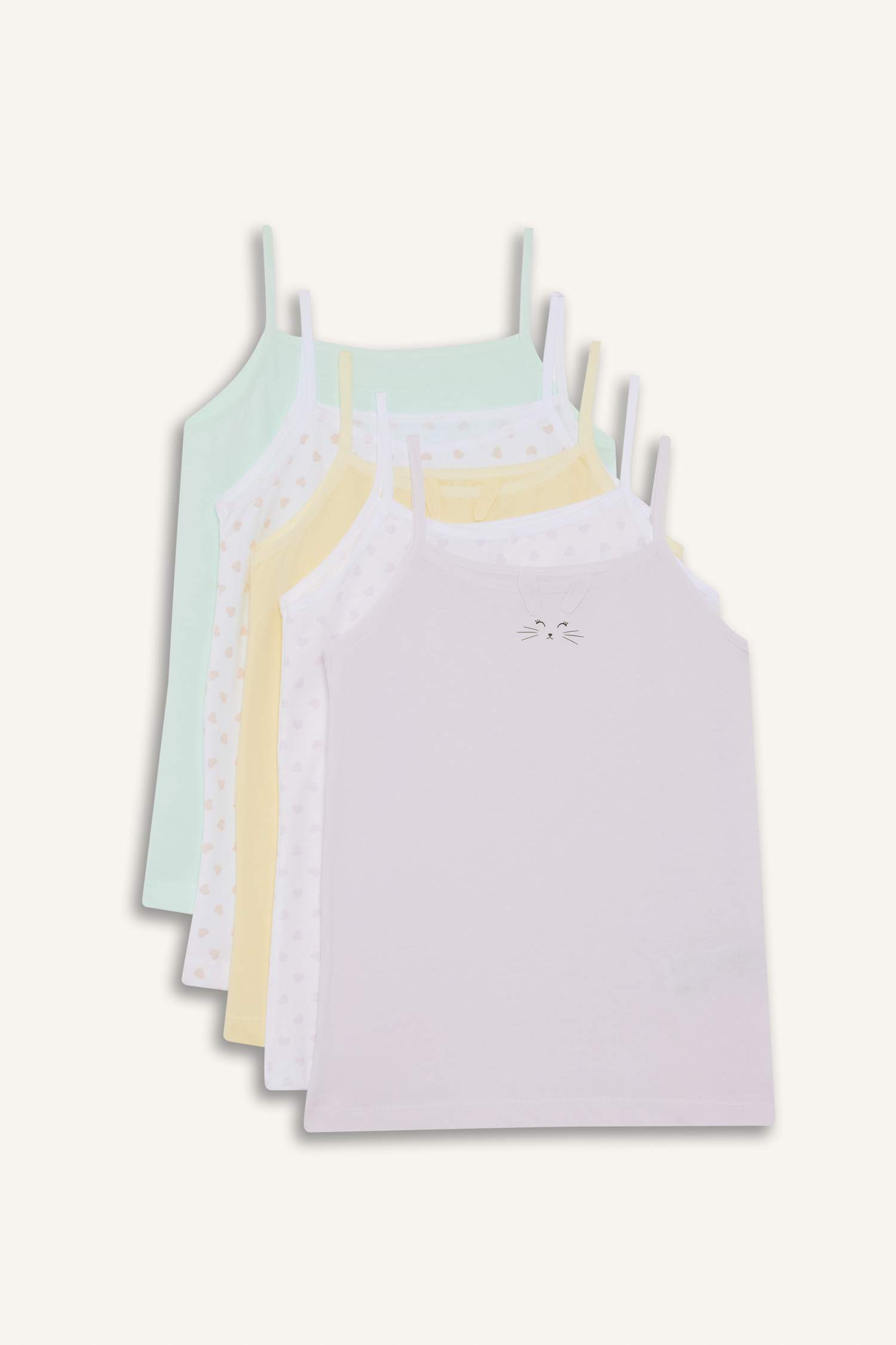 Kız Çocuk Hayvan Desenli 5'li Atlet