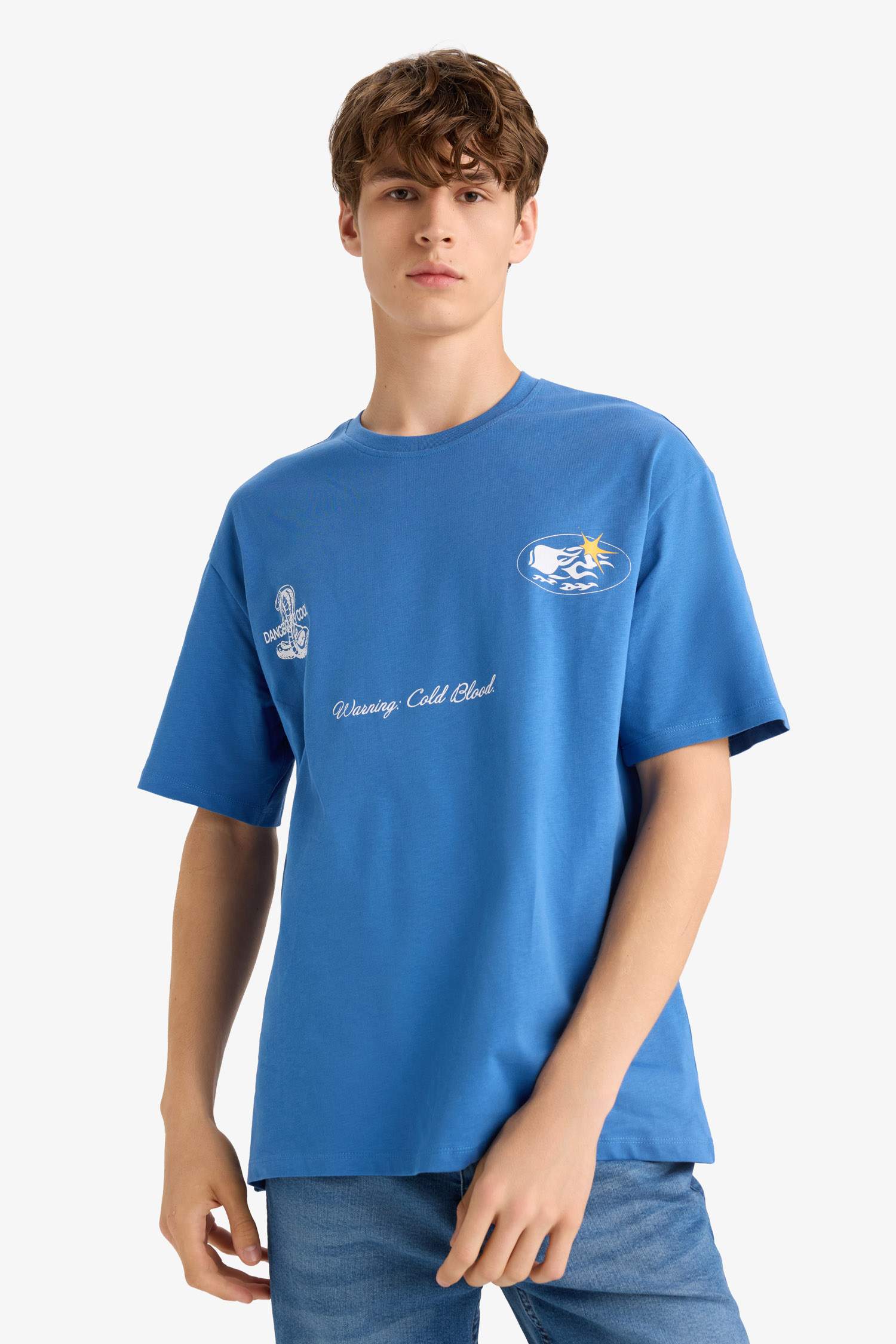 Boxy Fit Bisiklet Yaka Baskılı Kısa Kollu Tişört