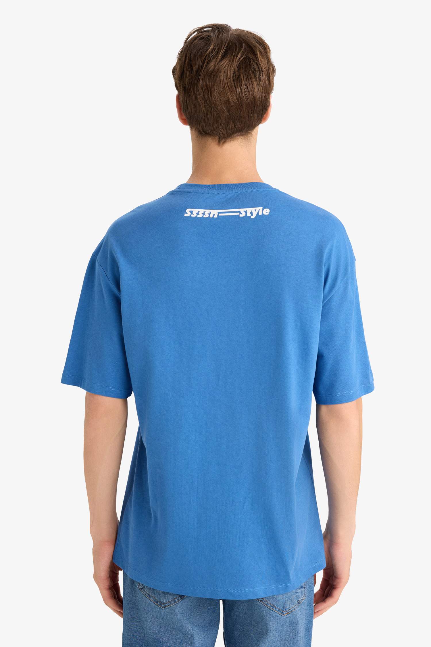 Boxy Fit Bisiklet Yaka Baskılı Kısa Kollu Tişört