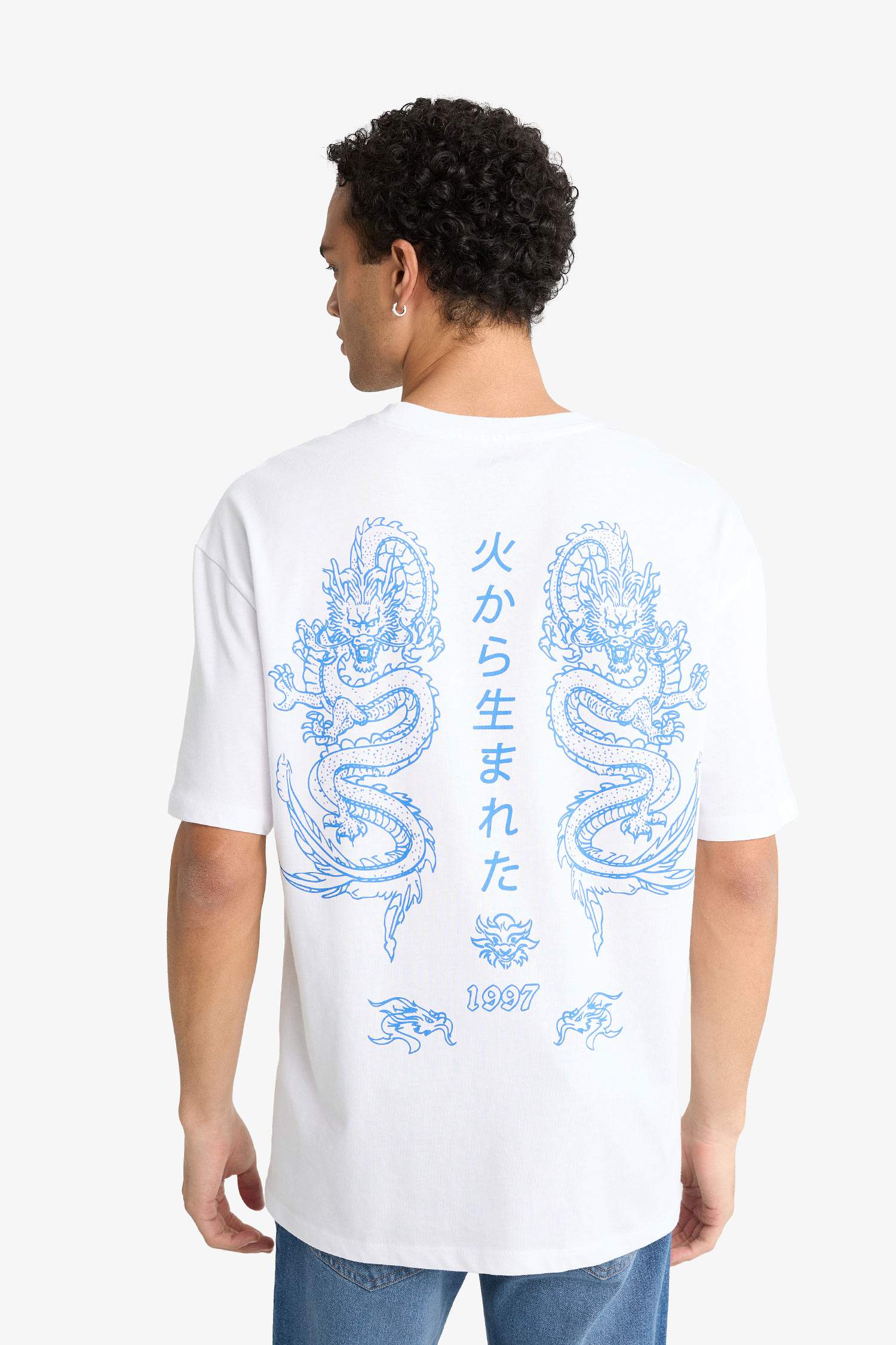 Boxy Fit Bisiklet Yaka Sırt Baskılı Kısa Kollu Tişört