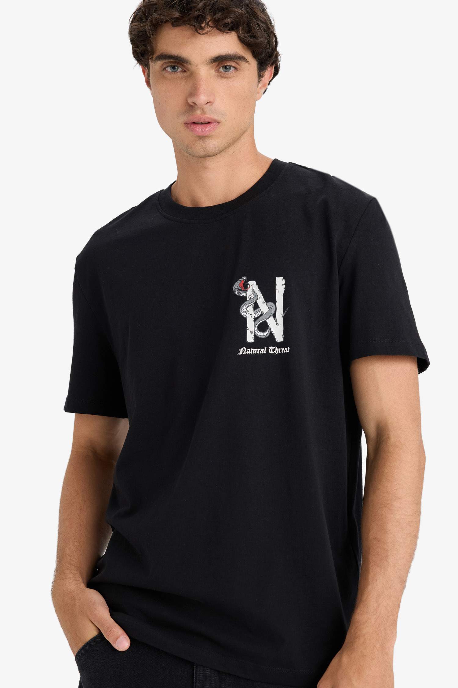 تيشيرت نص ردن مطبوع قصة عادية بياخة مستديرة