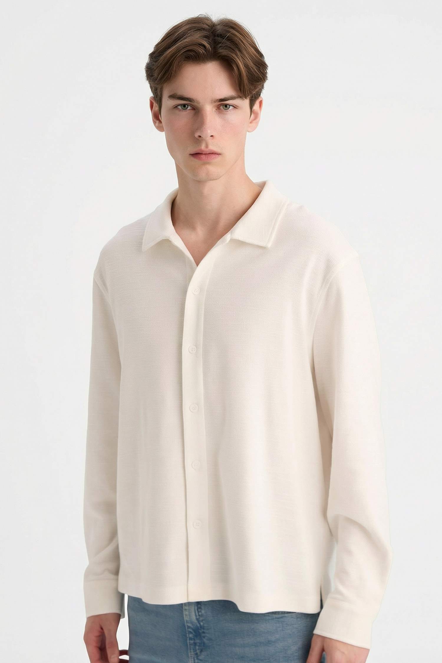 Boxy Fit поло жағалы ұзын жеңді жейде