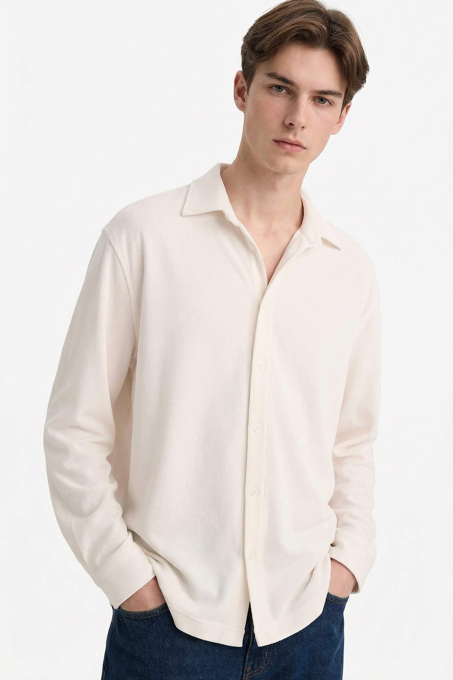 Boxy Fit поло жағалы ұзын жеңді трикотаж жейде