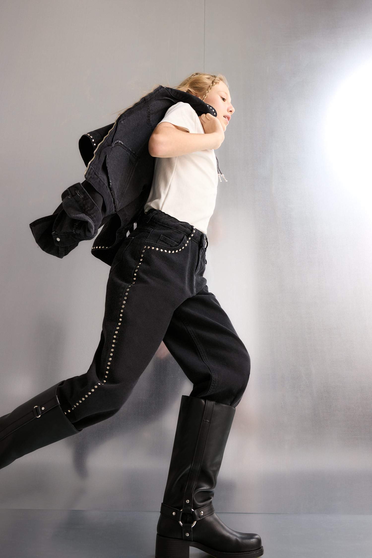 بنطرون جينز بناتي وايد ليج برجل واسع بجيب