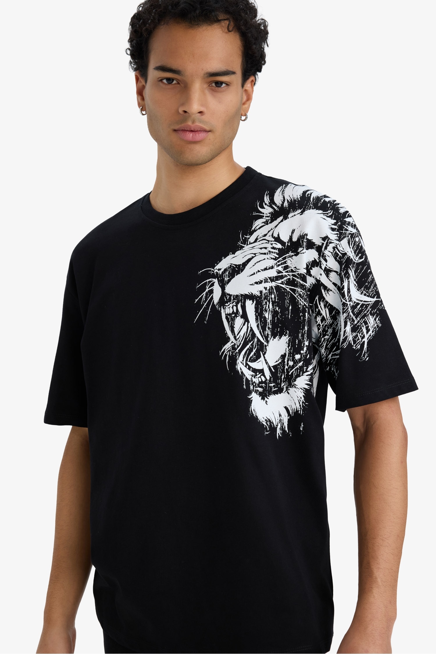 Boxy Fit Bisiklet Yaka Baskılı Kısa Kollu Tişört