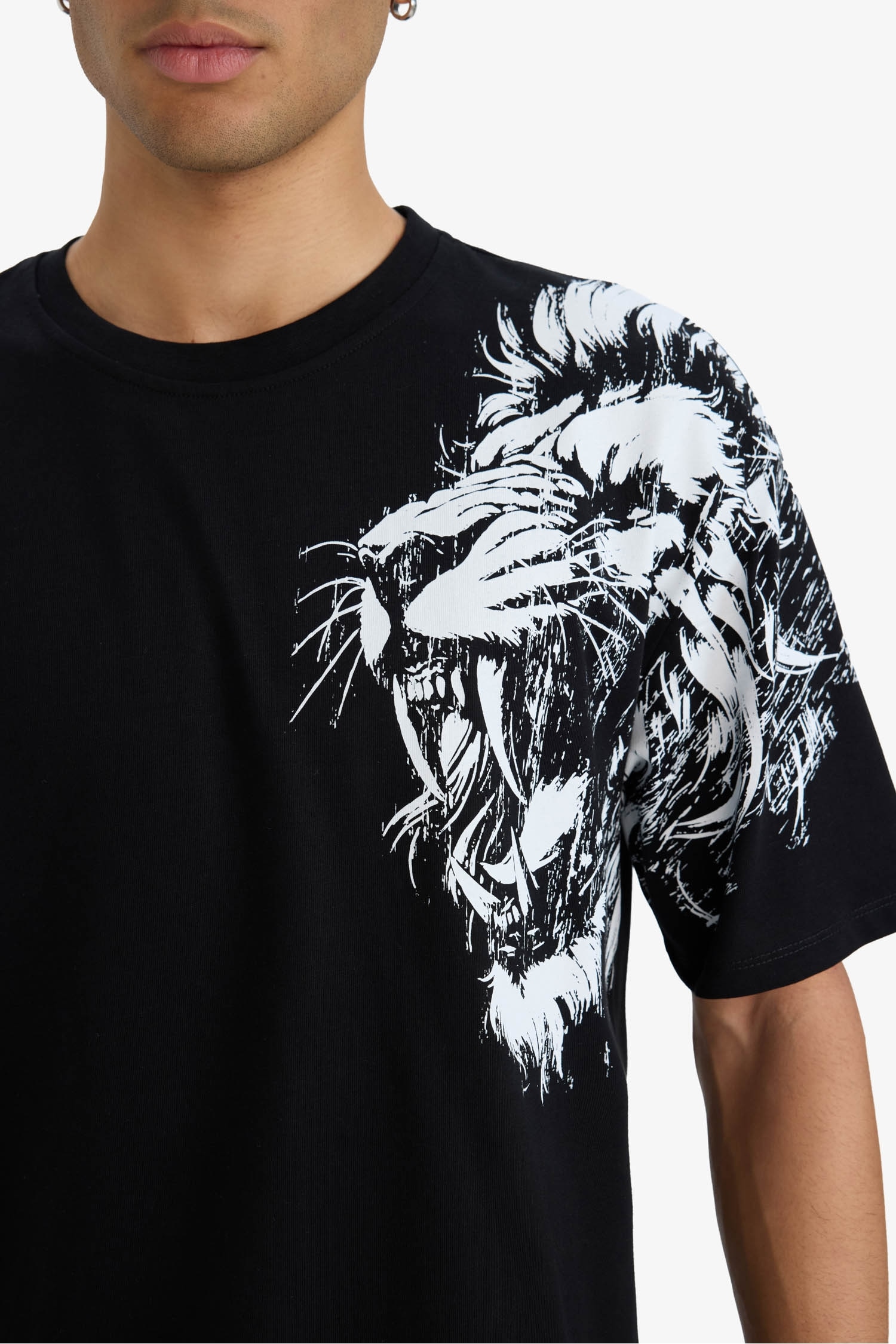 Boxy Fit Bisiklet Yaka Baskılı Kısa Kollu Tişört