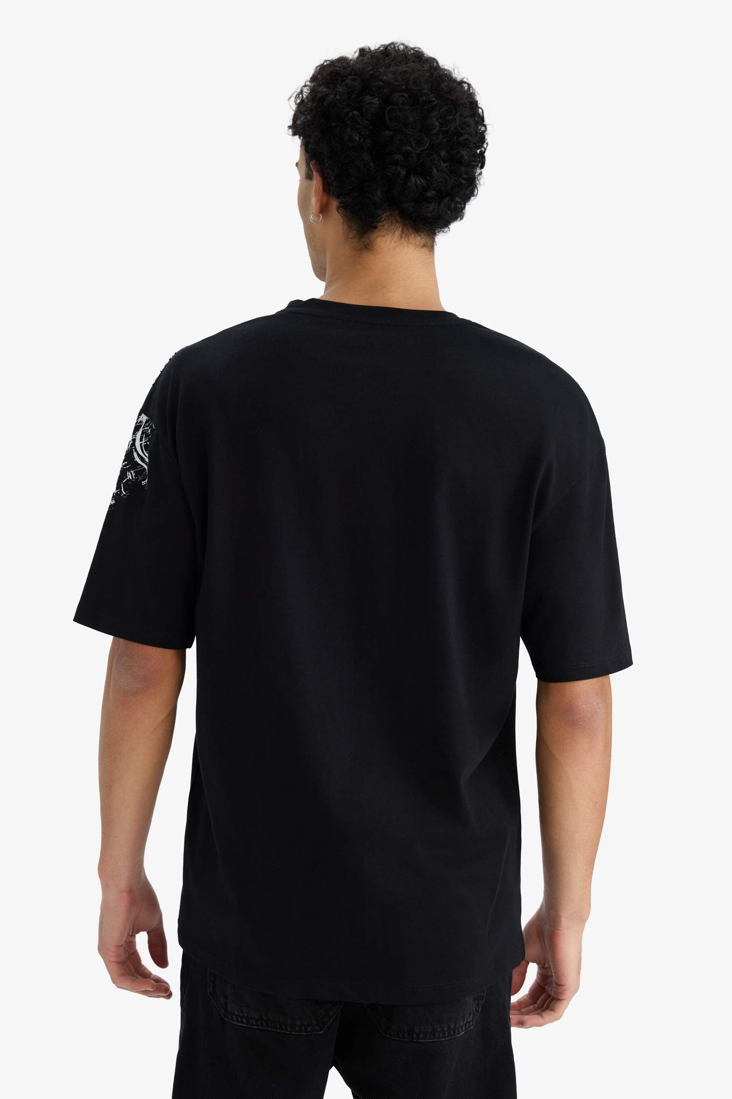 Boxy Fit Bisiklet Yaka Baskılı Kısa Kollu Tişört