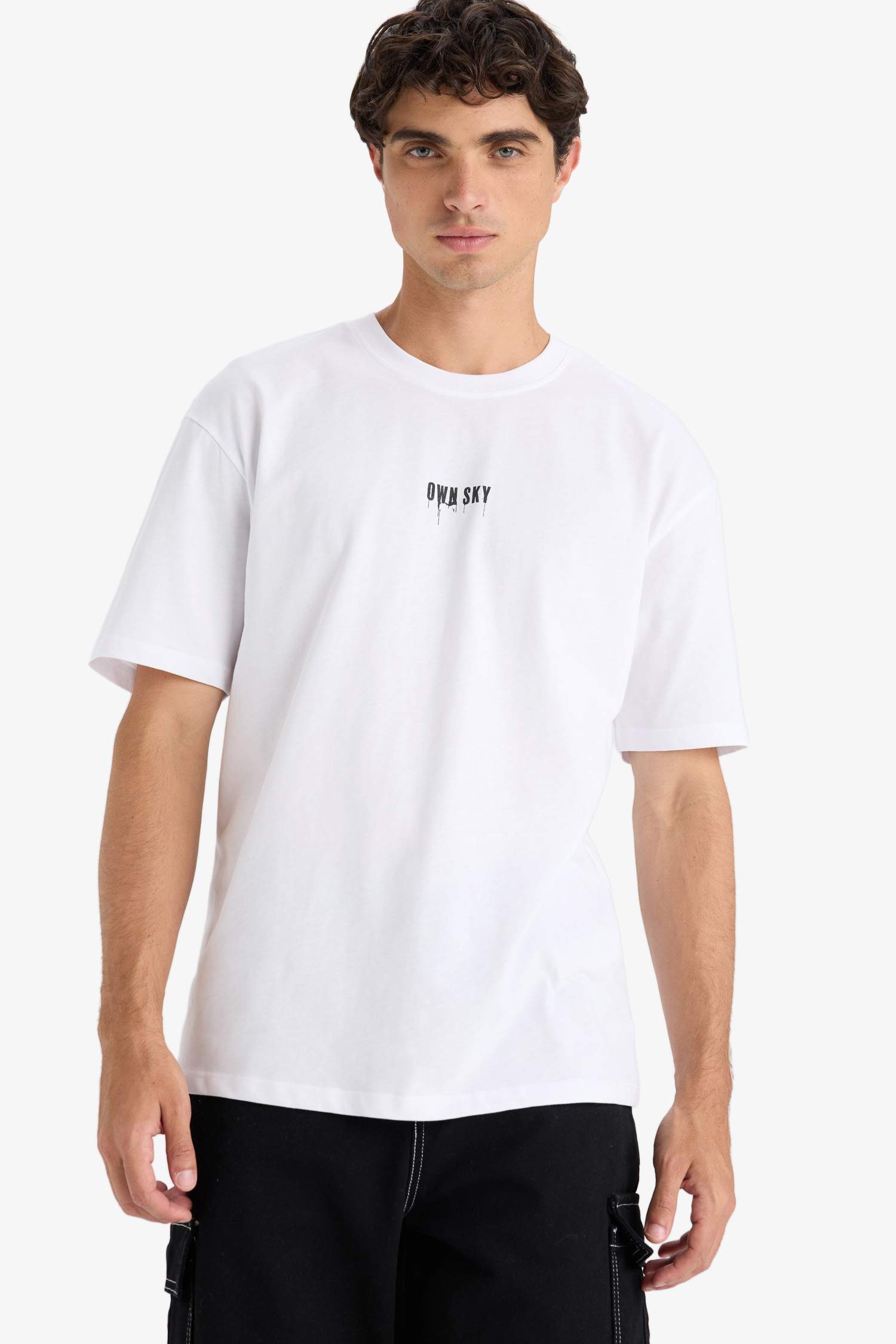 %100 Pamuk Boxy Fit Bisiklet Yaka Sırt Baskılı Kısa Kollu Tişört