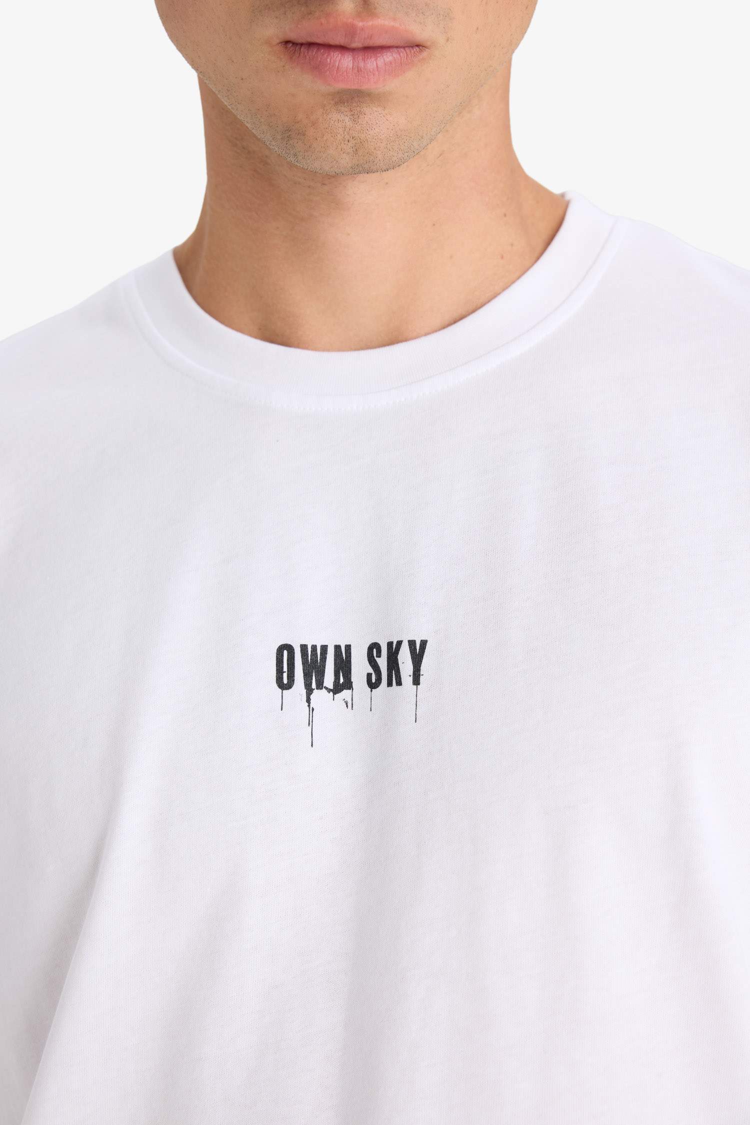 %100 Pamuk Boxy Fit Bisiklet Yaka Sırt Baskılı Kısa Kollu Tişört