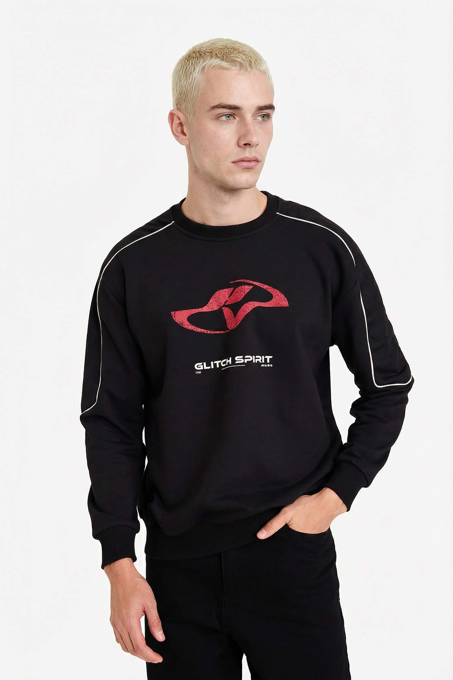 Boxy Fit Bisiklet Yaka Baskılı Sweatshirt