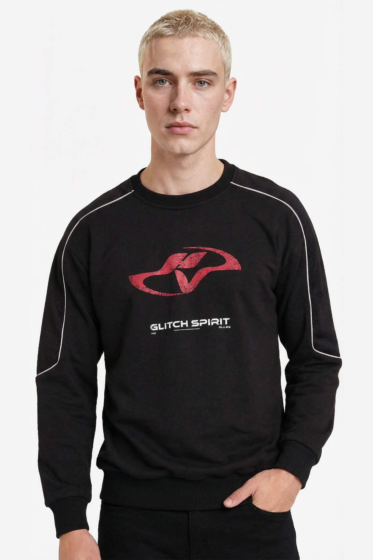 Boxy Fit Bisiklet Yaka Baskılı Sweatshirt