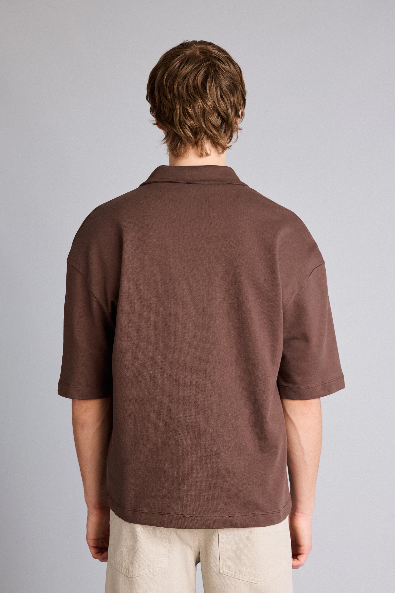 DeFacto Loose Fıt Slogan Baskılı Sweatshirt Kumaşı Polo Yaka Tişört görsel 5