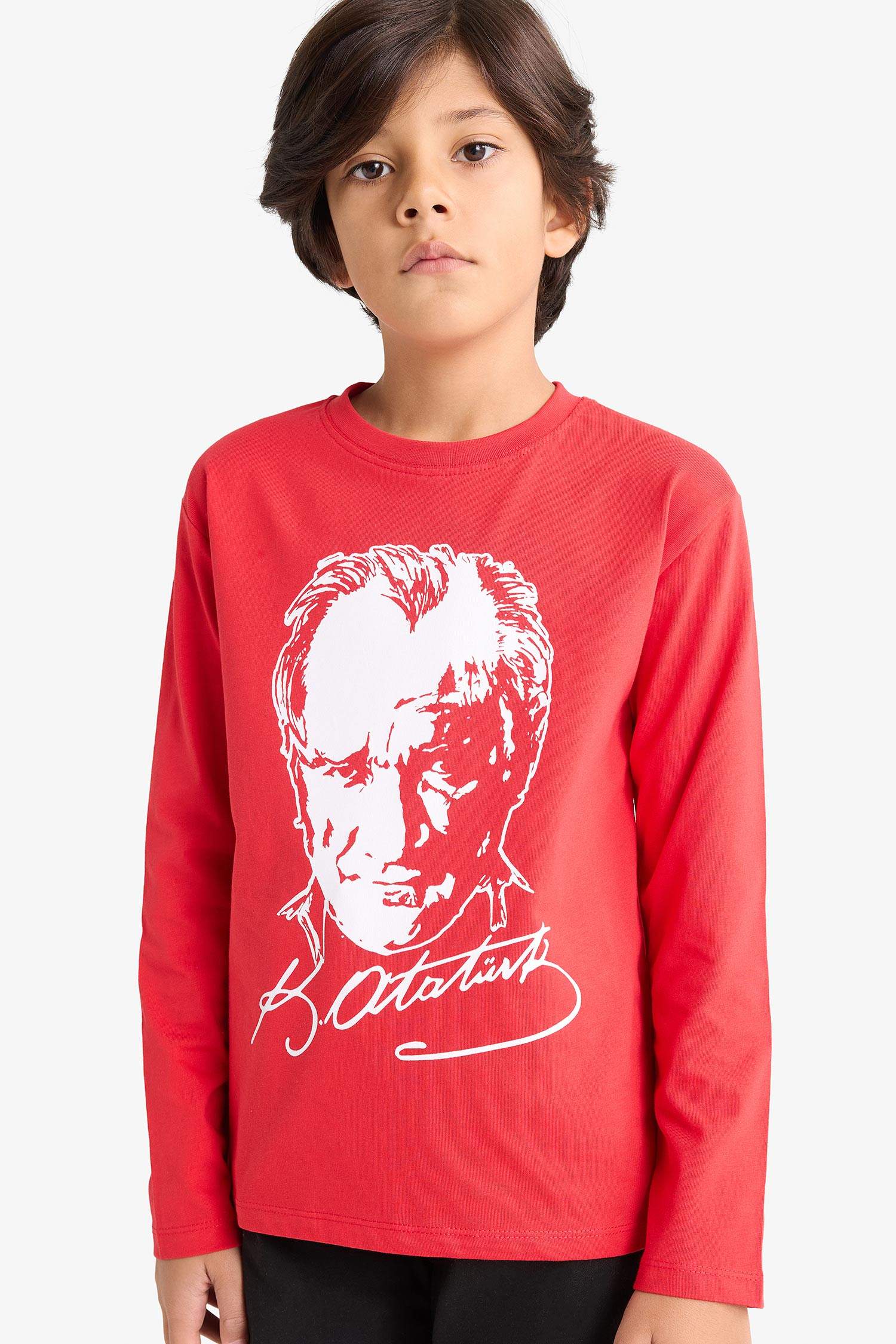 Erkek Çocuk Bisiklet Yaka Atatürk Baskılı Uzun Kollu Tişört