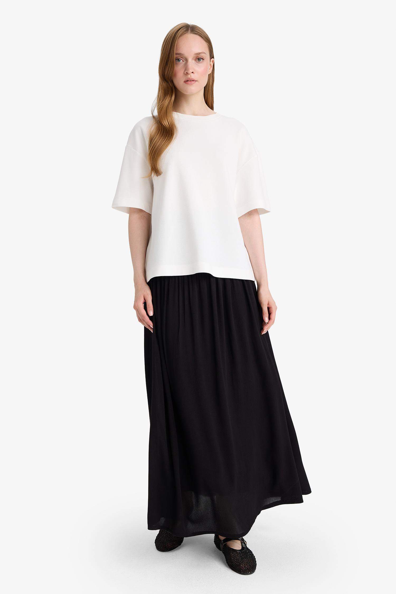 A Kesim Krinkıl Kumaş Siyah Maxi Etek