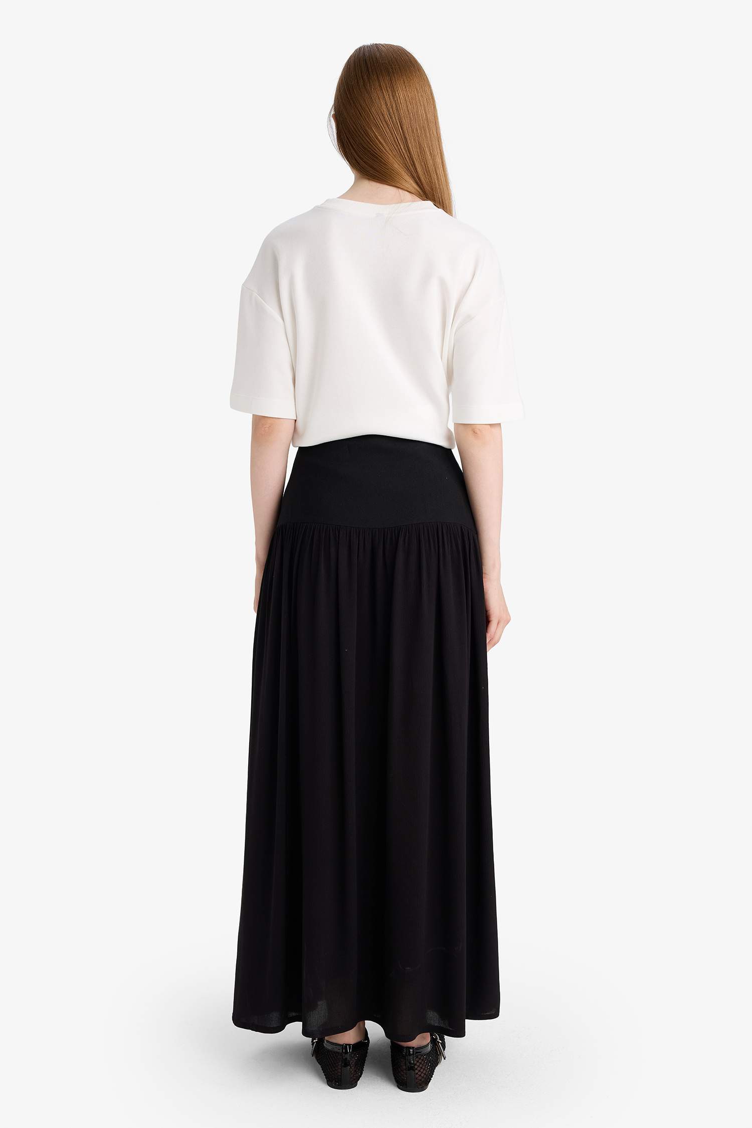 A Kesim Krinkıl Kumaş Siyah Maxi Etek