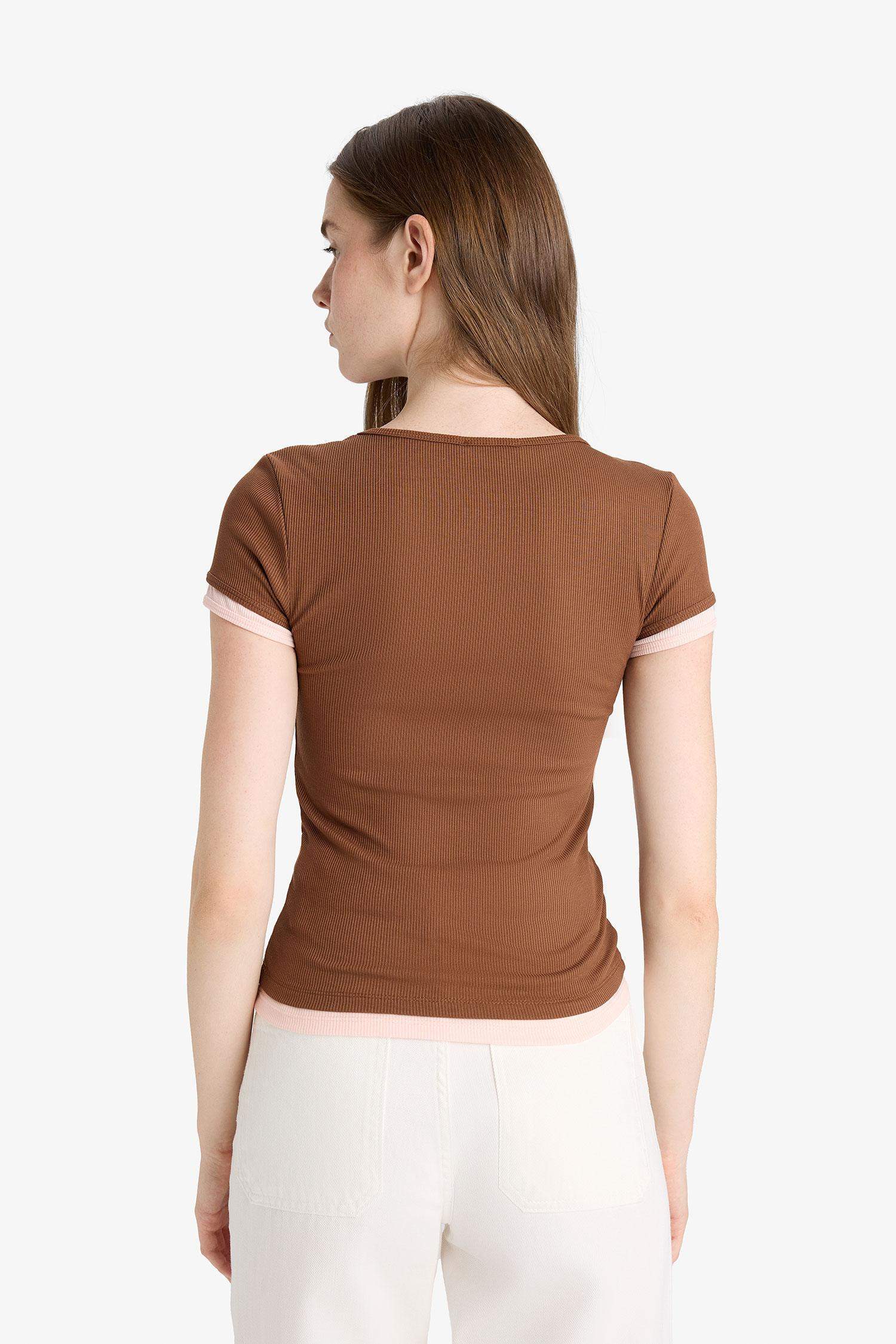 U Yaka Fitilli Kaşkorse Kısa Kollu Tişört