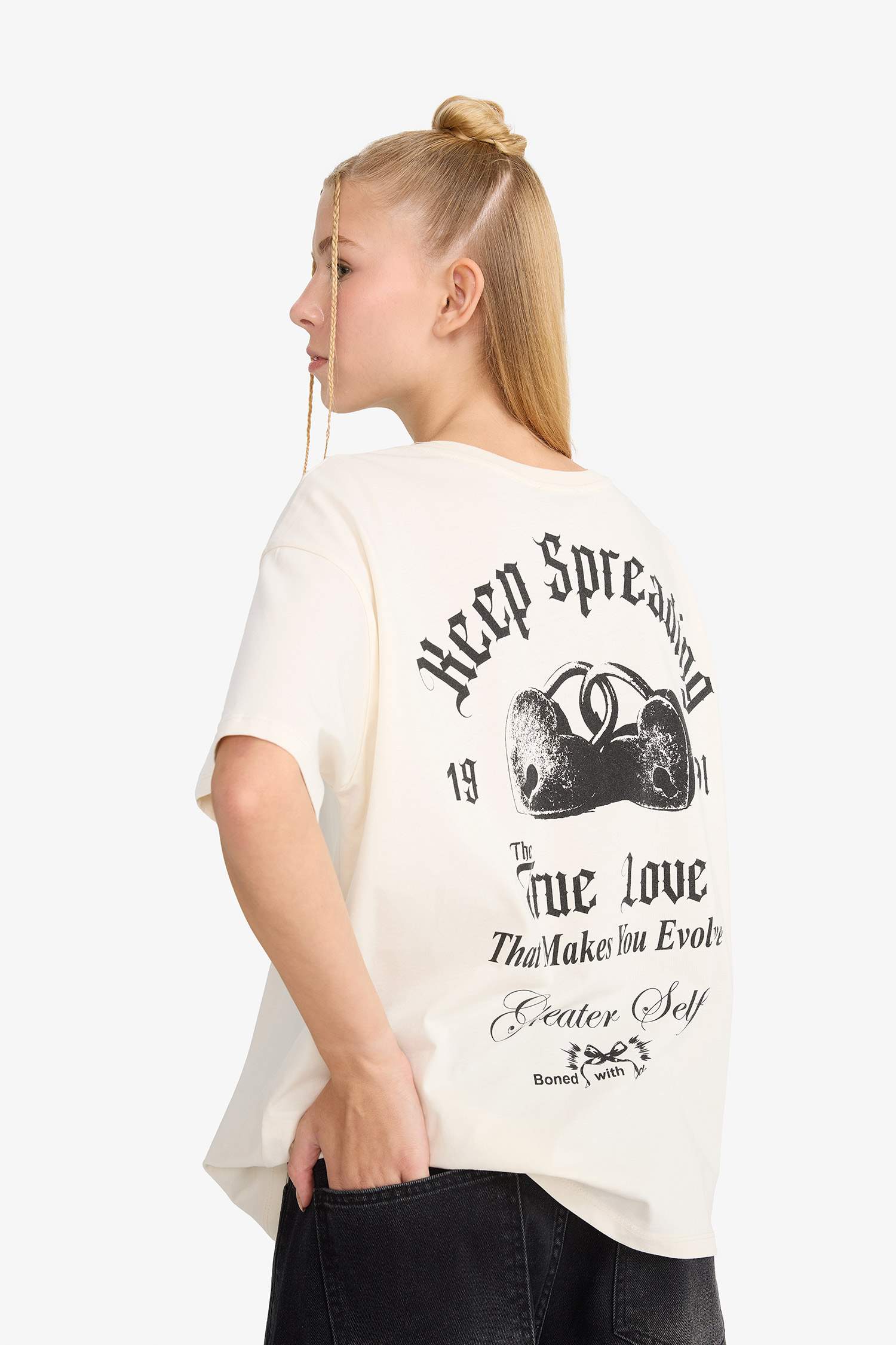 Coool Oversize Geniş Kalıp Bisiklet Yaka Sırt Baskılı Kısa Kollu Tişört