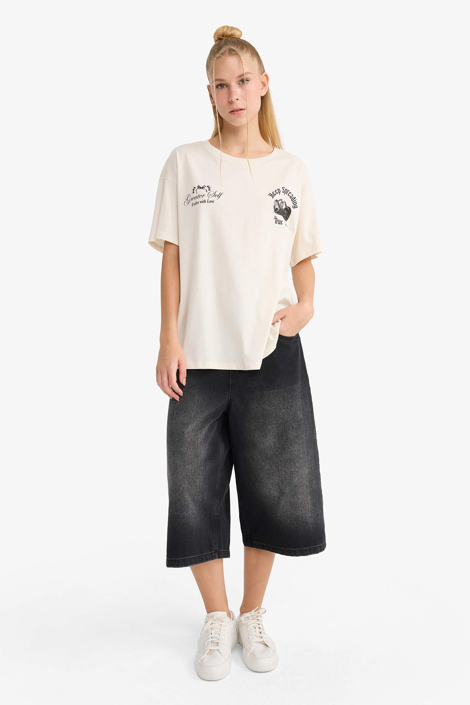 Coool Oversize Geniş Kalıp Bisiklet Yaka Sırt Baskılı Kısa Kollu Tişört