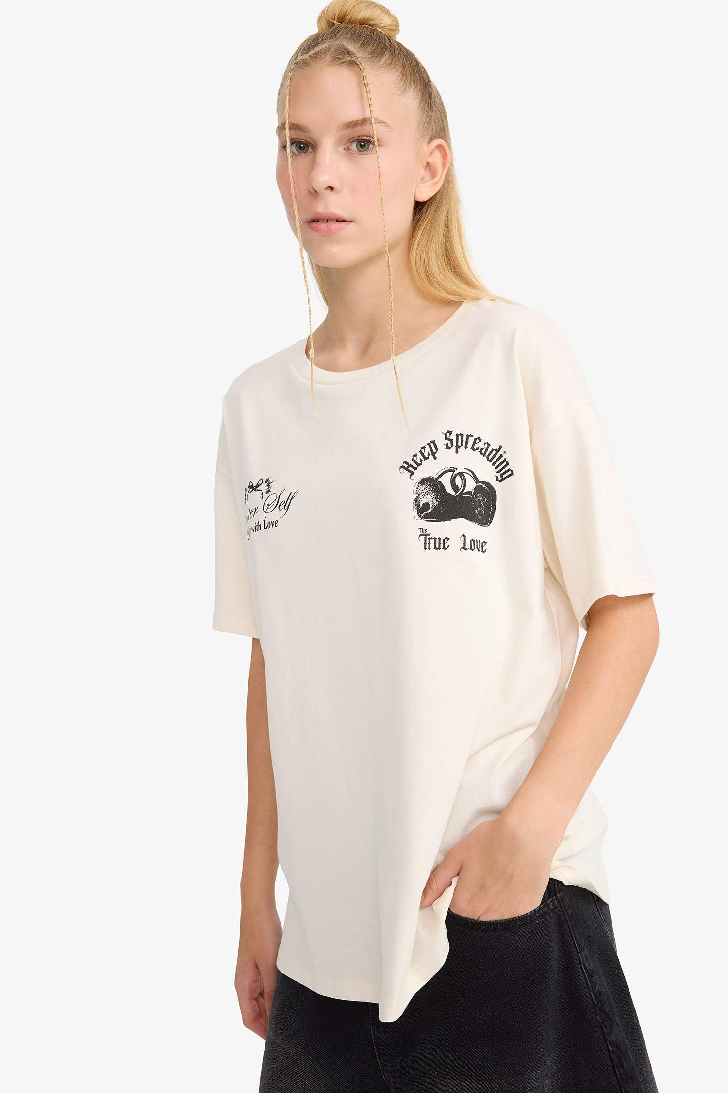 Coool Oversize Geniş Kalıp Bisiklet Yaka Sırt Baskılı Kısa Kollu Tişört