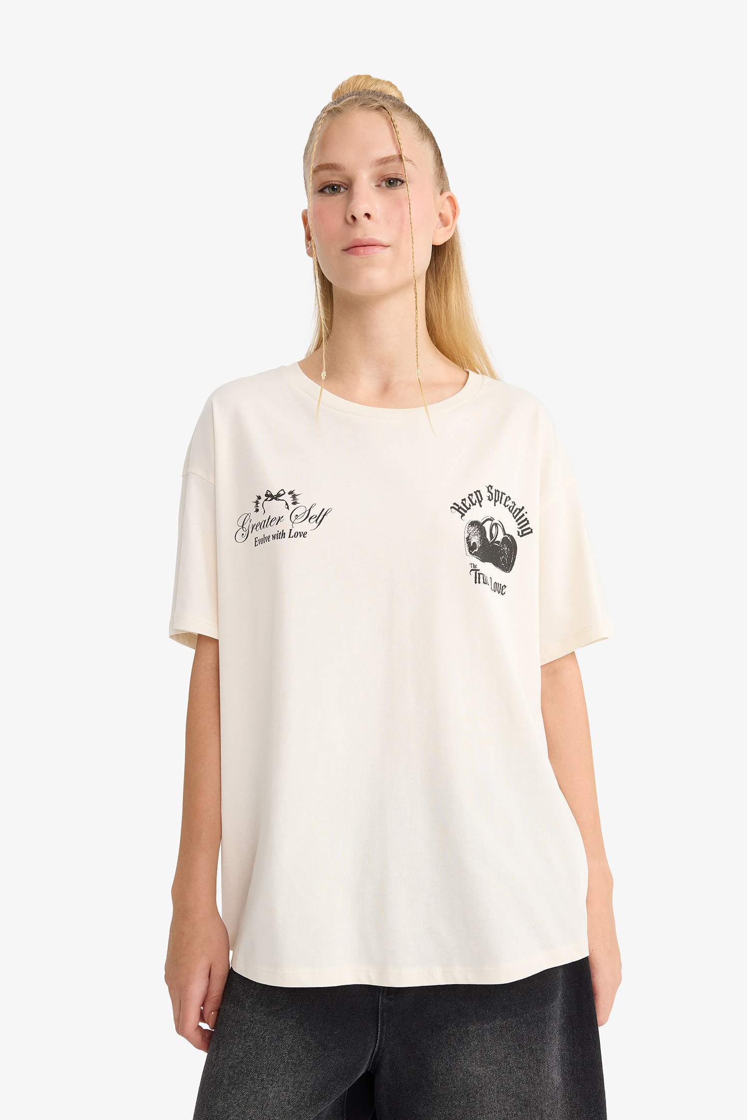 Coool Oversize Geniş Kalıp Bisiklet Yaka Sırt Baskılı Kısa Kollu Tişört