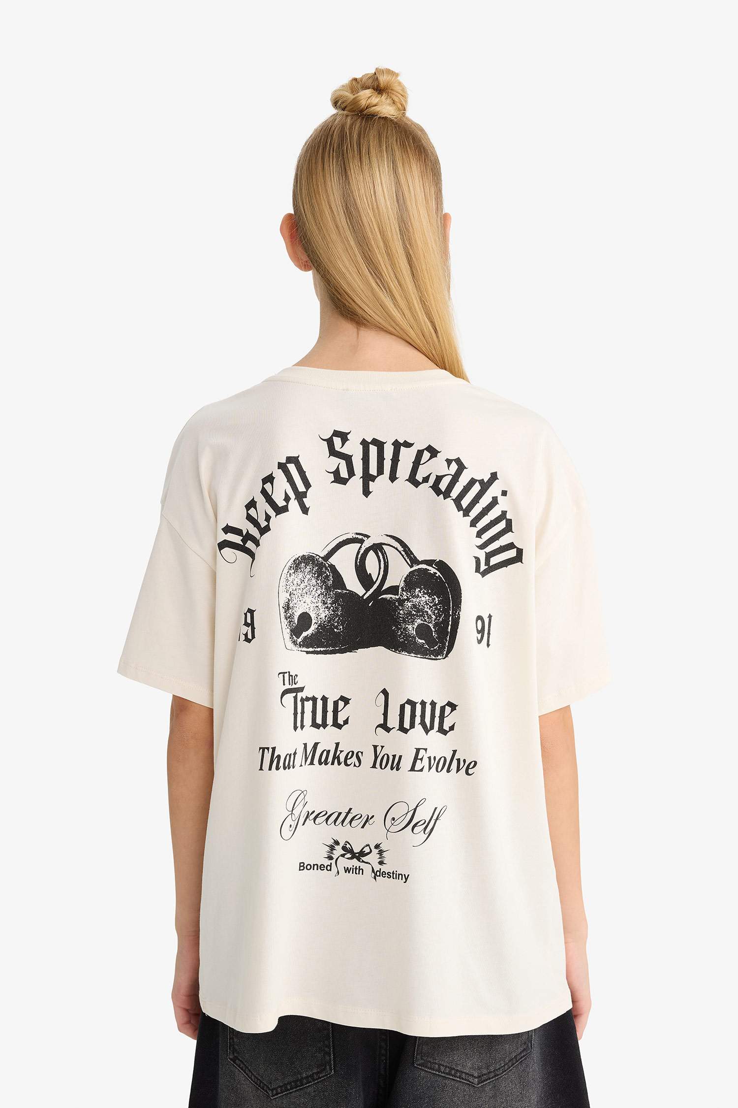 Coool Oversize Geniş Kalıp Bisiklet Yaka Sırt Baskılı Kısa Kollu Tişört