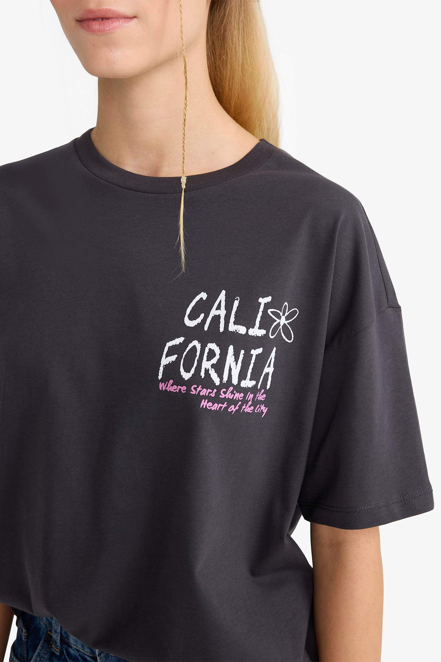 Coool Oversize Geniş Kalıp Bisiklet Yaka Sırt Baskılı Kısa Kollu Tişört