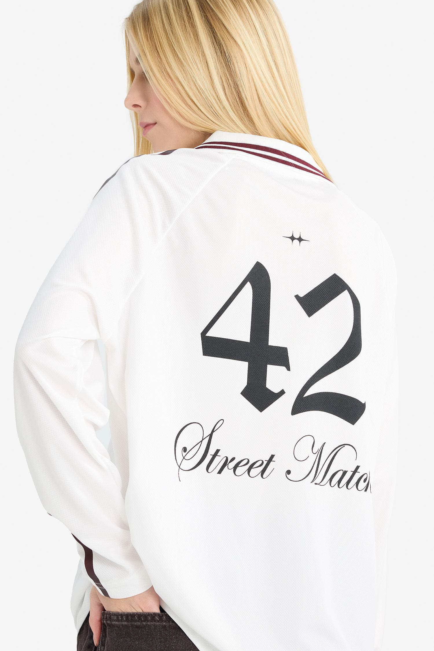 Oversized Fit Polo Neck Long Sleeve T-Shirt