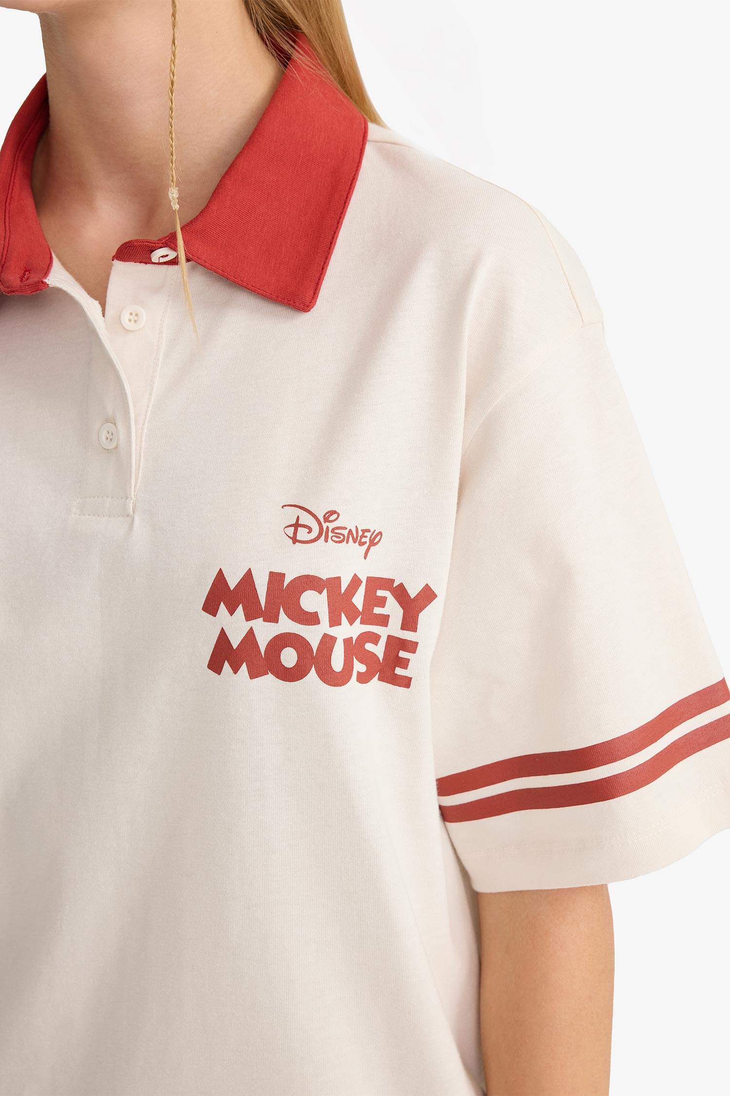 Disney Mickey & Minnie Oversize Geniş Kalıp Polo Yaka Sırt Baskılı Kısa Kollu Tişört