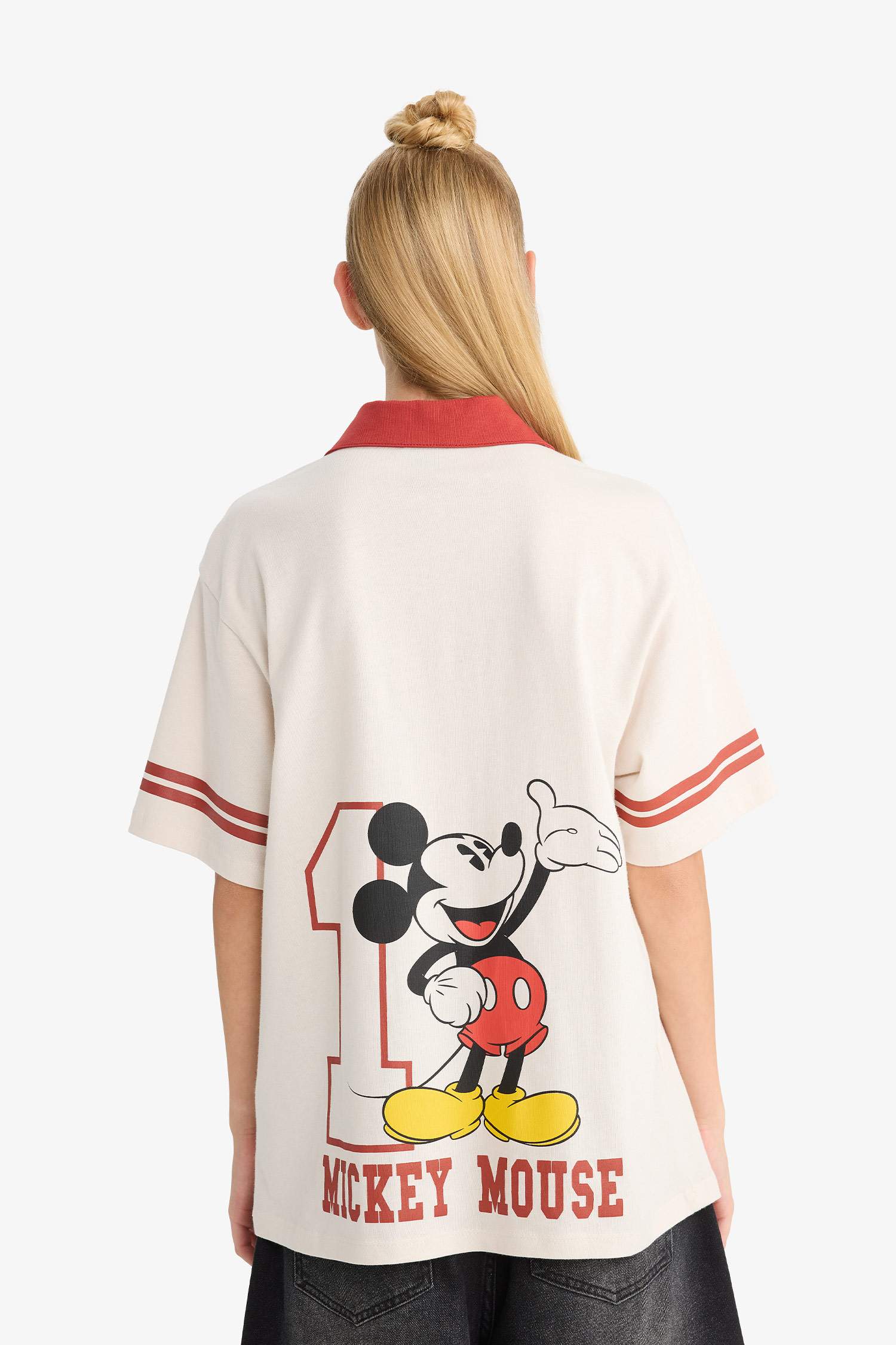 Disney Mickey & Minnie Oversize Geniş Kalıp Polo Yaka Sırt Baskılı Kısa Kollu Tişört