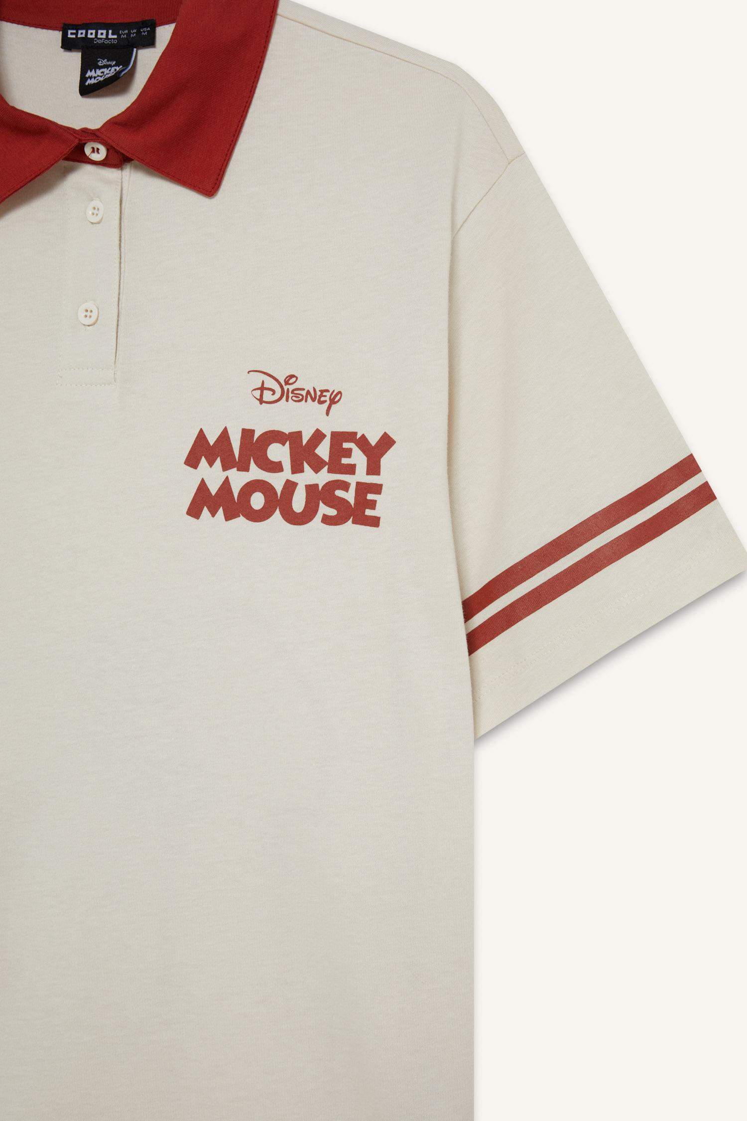 Disney Mickey & Minnie Oversize Geniş Kalıp Polo Yaka Sırt Baskılı Kısa Kollu Tişört