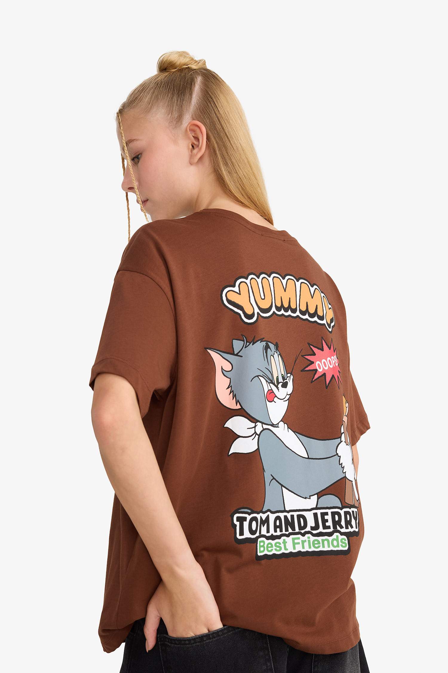 Coool Tom & Jerry Oversize Geniş Kalıp Bisiklet Yaka Sırt Baskılı Kısa Kollu Tişört