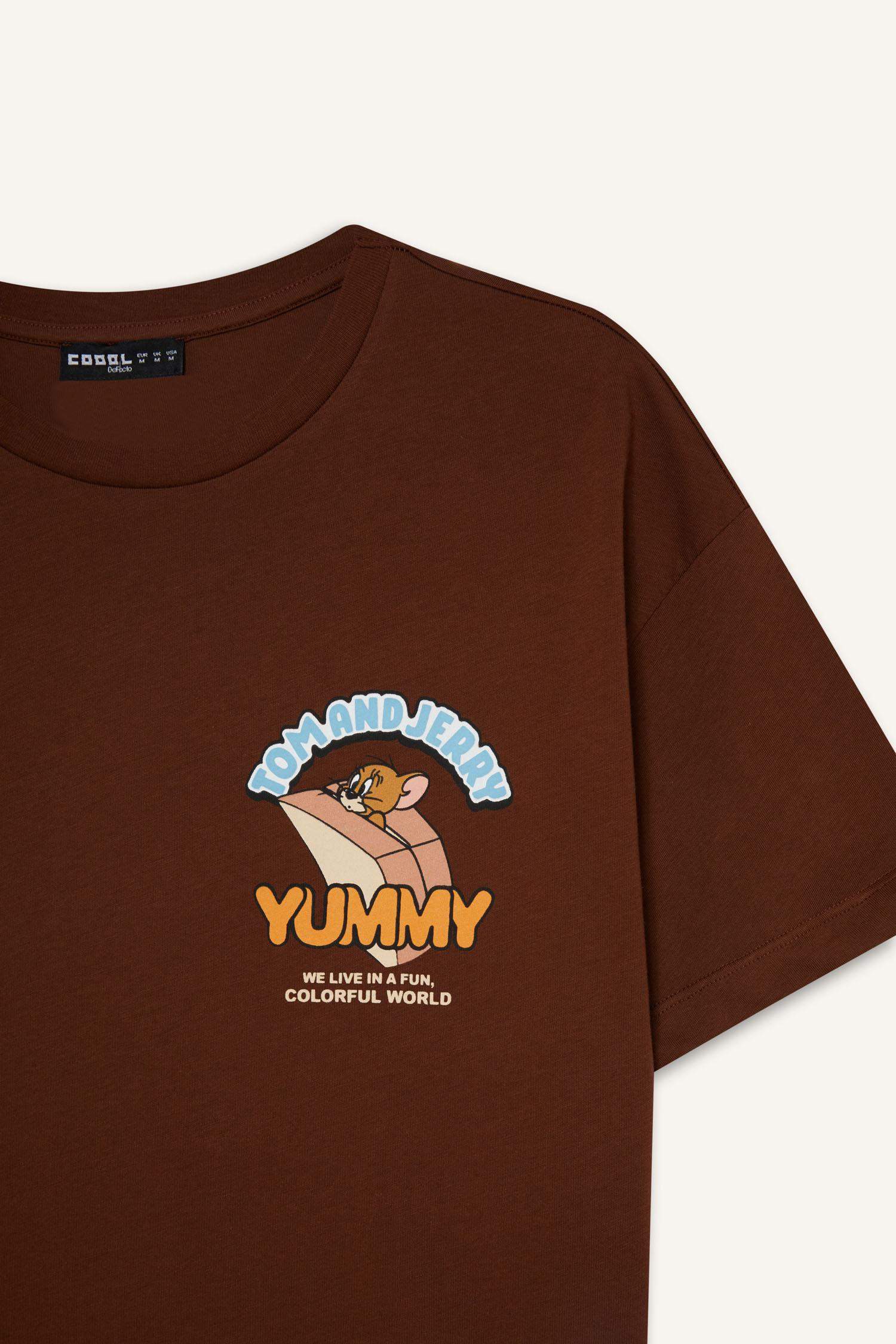 Coool Tom & Jerry Oversize Geniş Kalıp Bisiklet Yaka Sırt Baskılı Kısa Kollu Tişört