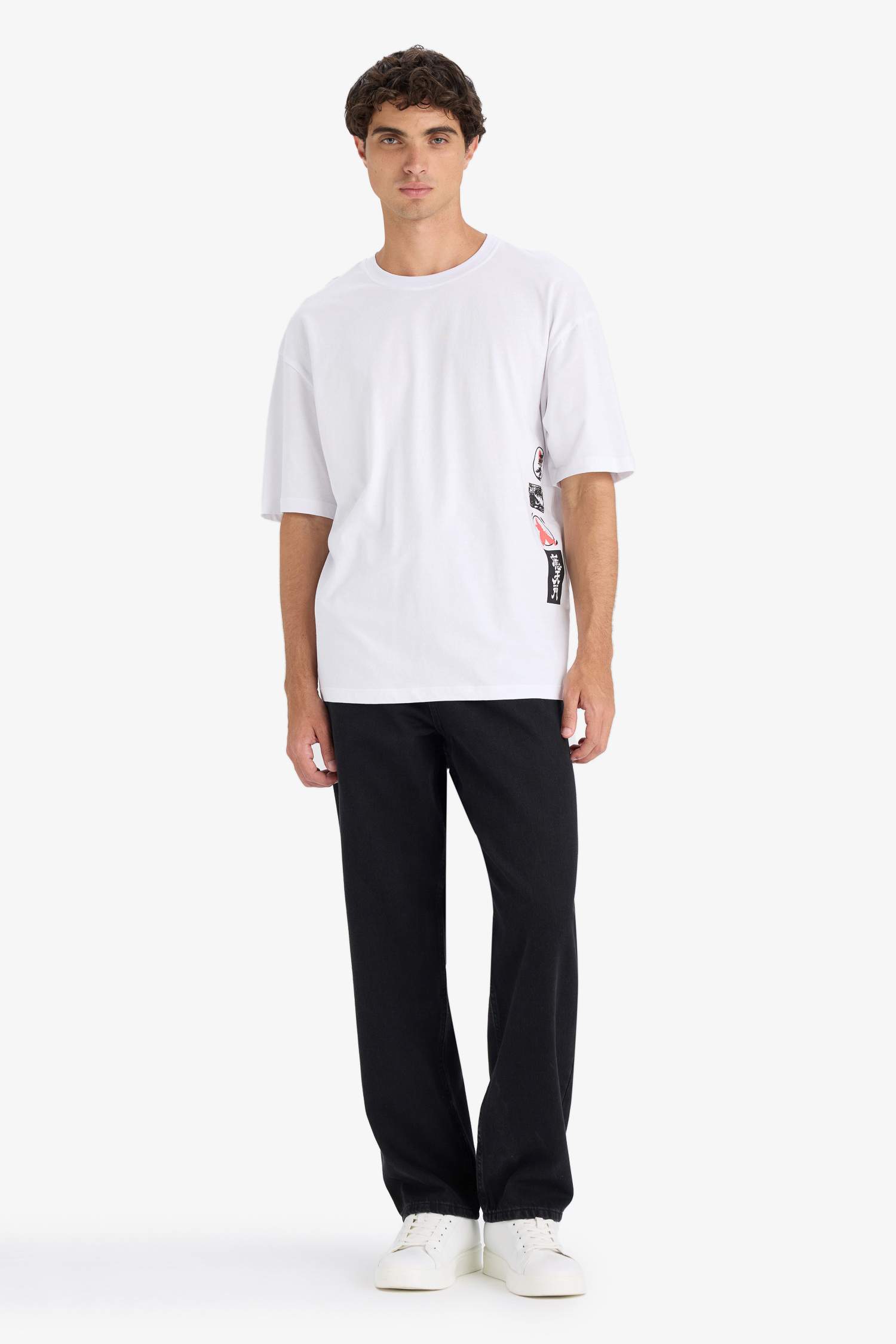 تيشيرت نص ردن اوفر سايز مطبوع بياخة مستديرة