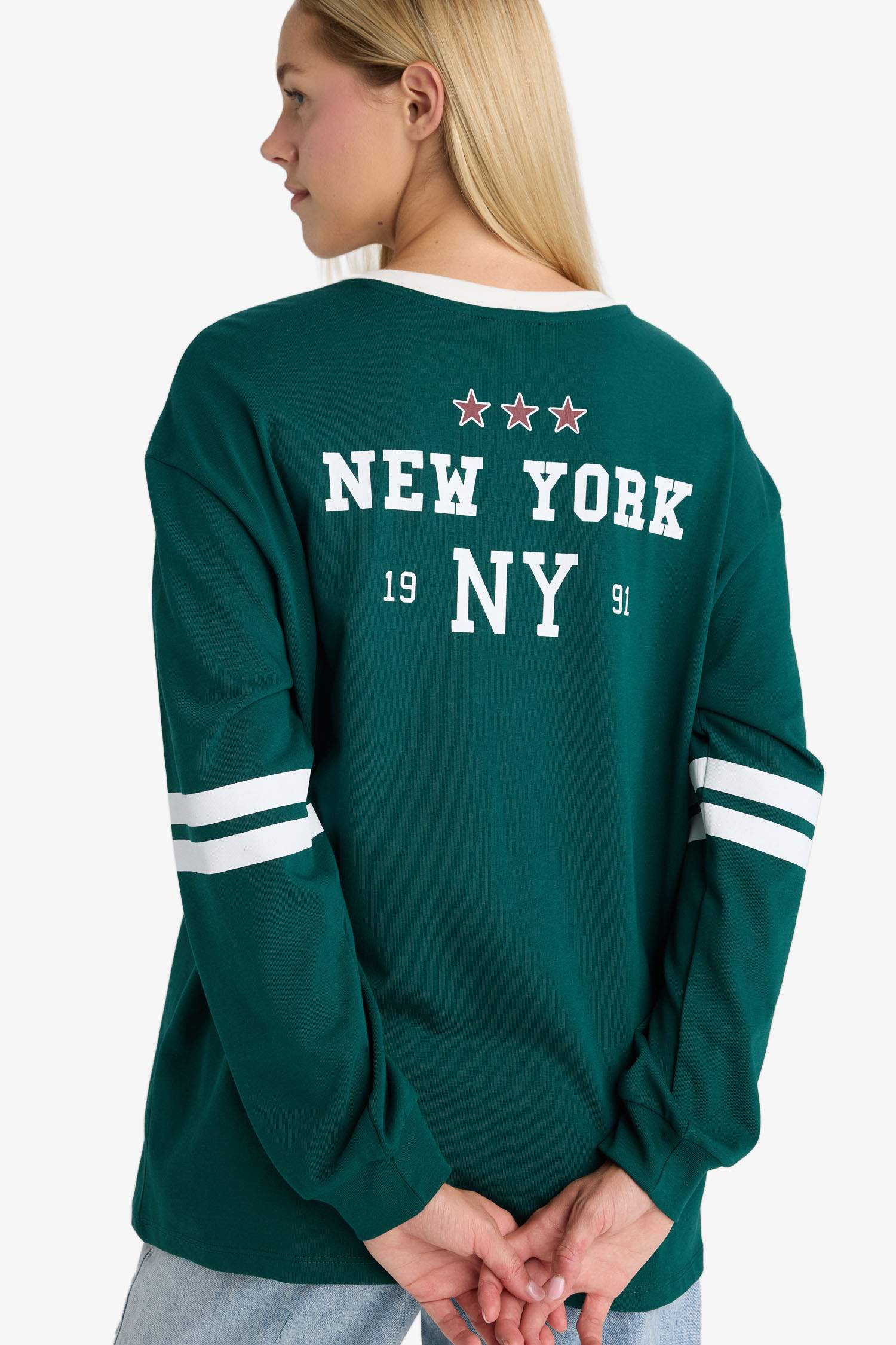 Loose Fit Bisiklet Yaka Sırt Baskılı Sweatshirt