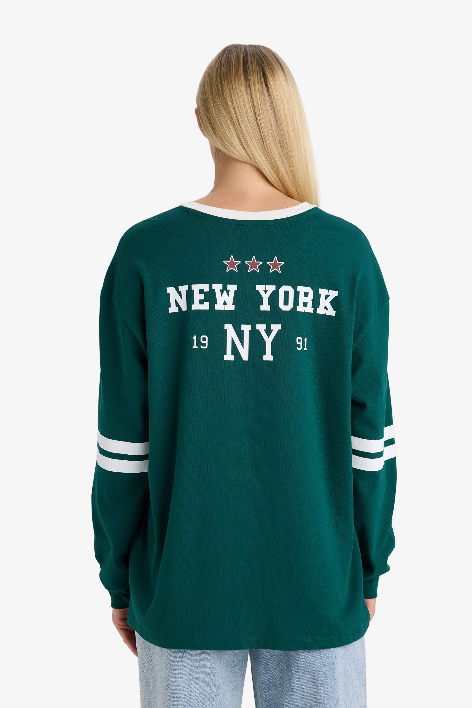 Loose Fit Bisiklet Yaka Sırt Baskılı Sweatshirt