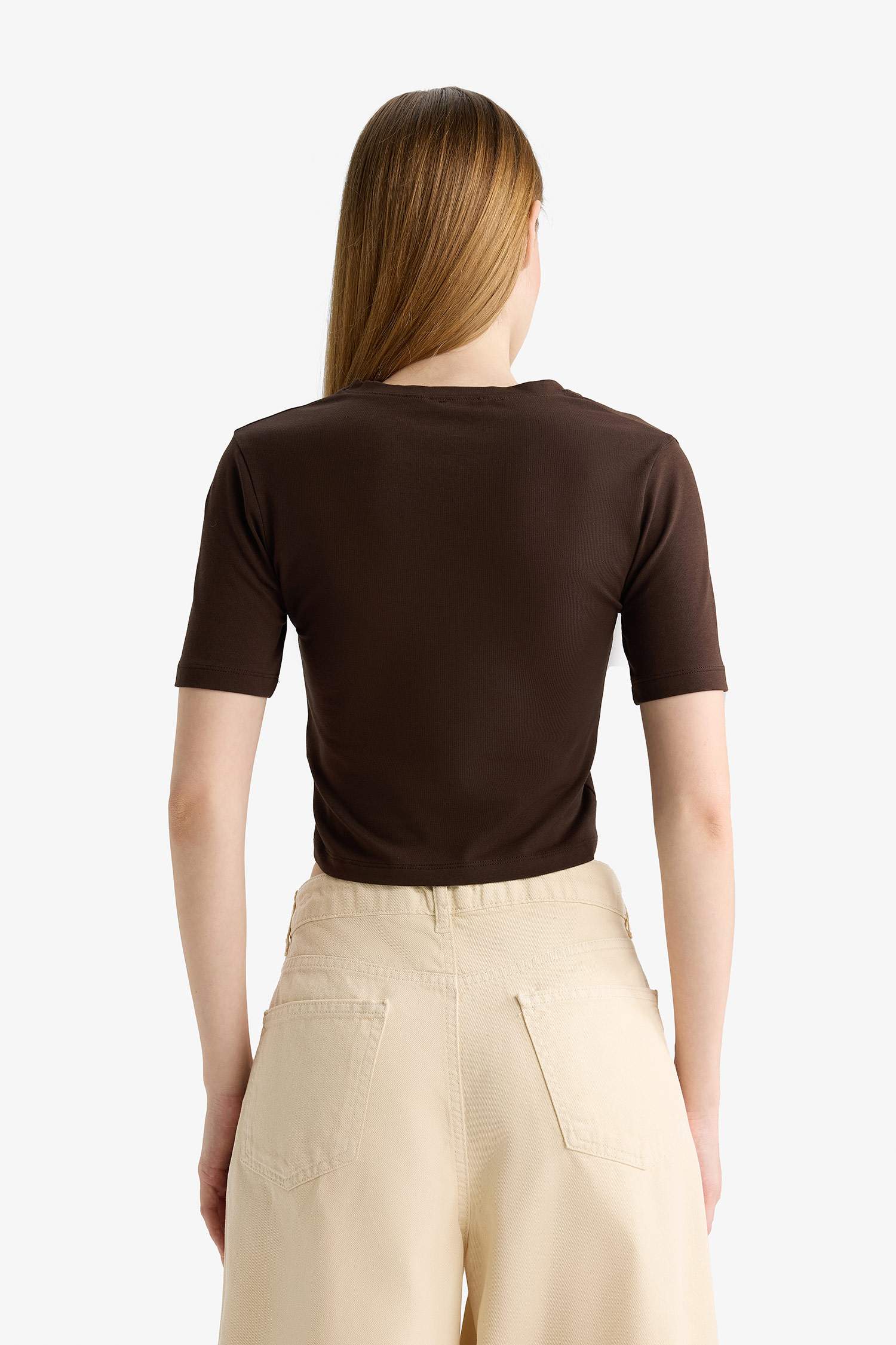 Coool Fitted Crop Basic Düz Kısa Kollu Tişört