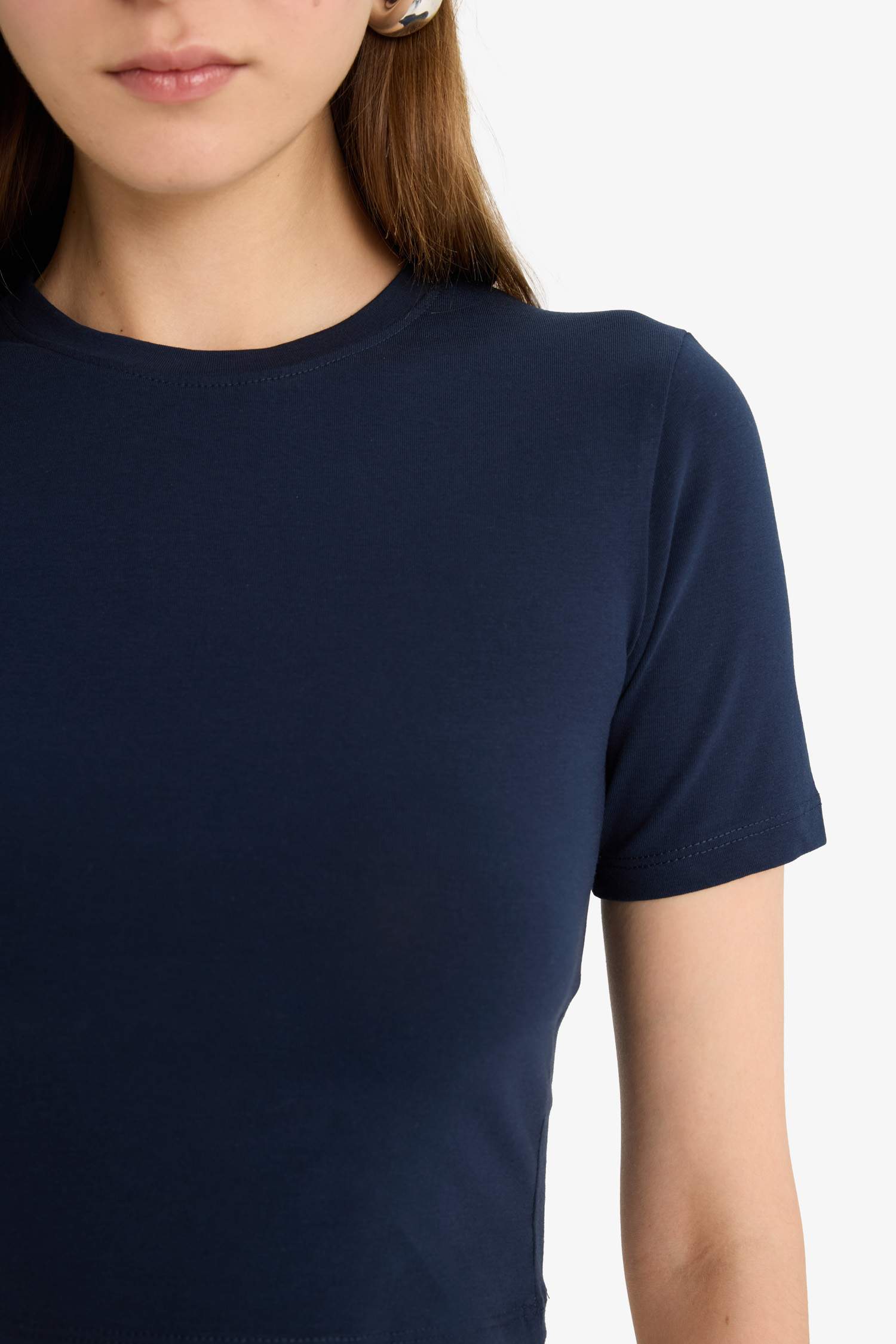 Coool Fitted Crop Basic Düz Kısa Kollu Tişört