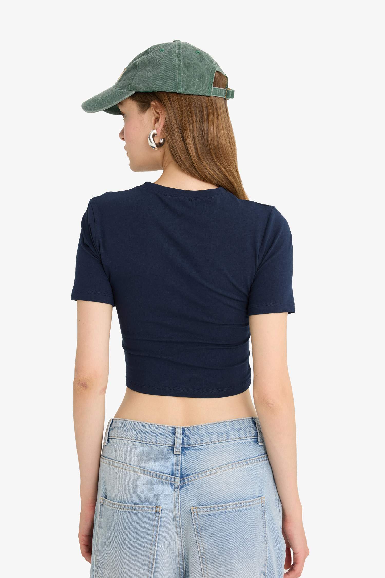 Coool Fitted Crop Basic Düz Kısa Kollu Tişört