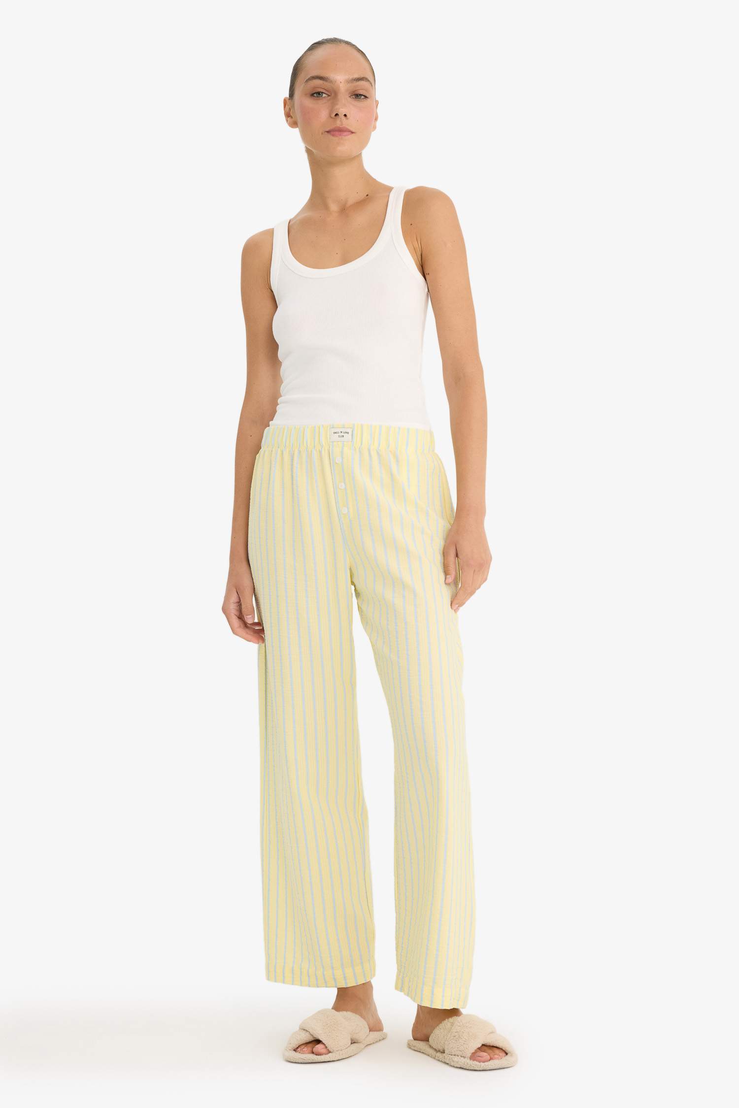 Regular Fit Gofre Dokulu Çizgili Pijama Altı-Fall in Love