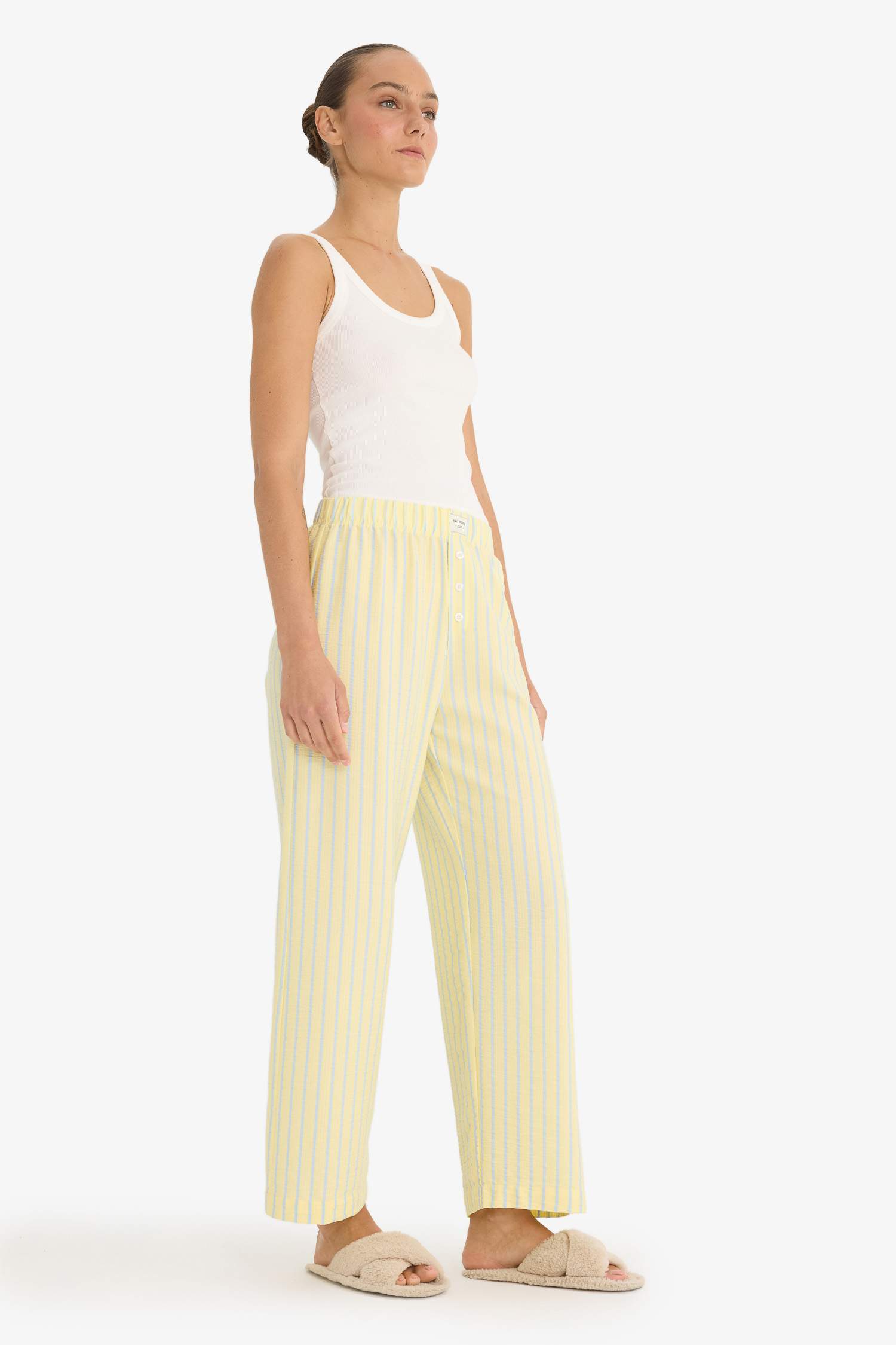 Regular Fit Gofre Dokulu Çizgili Pijama Altı-Fall in Love