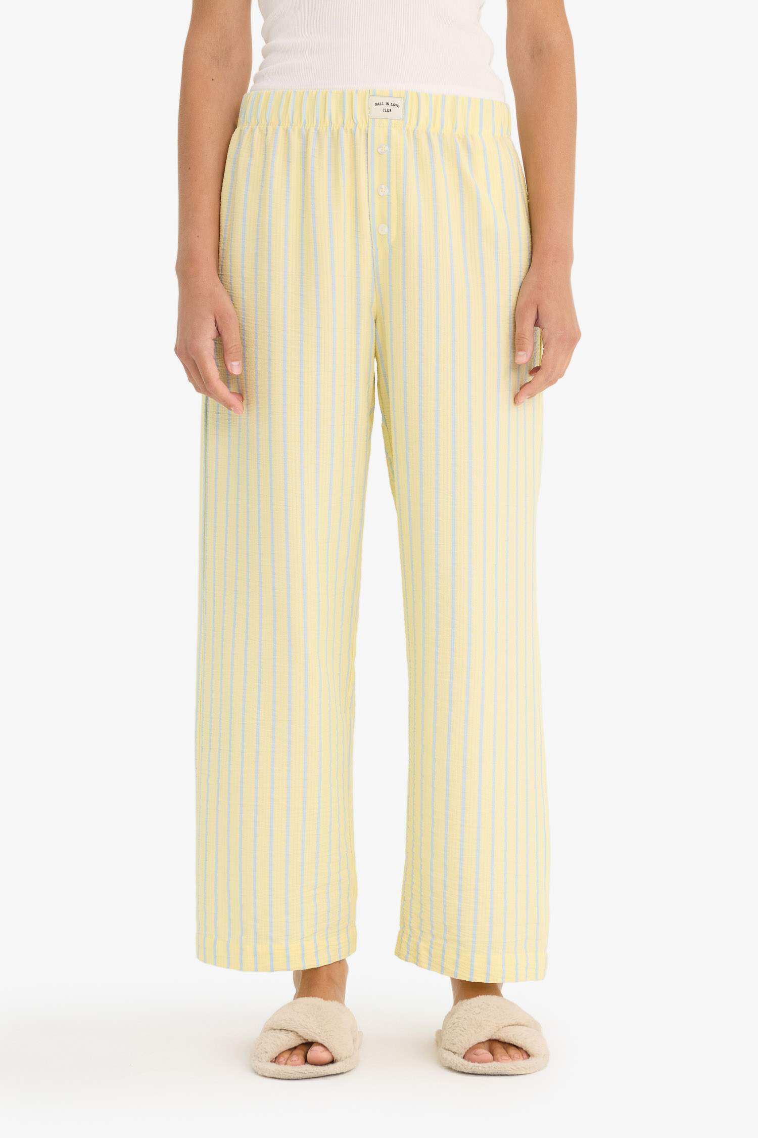 Regular Fit Gofre Dokulu Çizgili Pijama Altı-Fall in Love