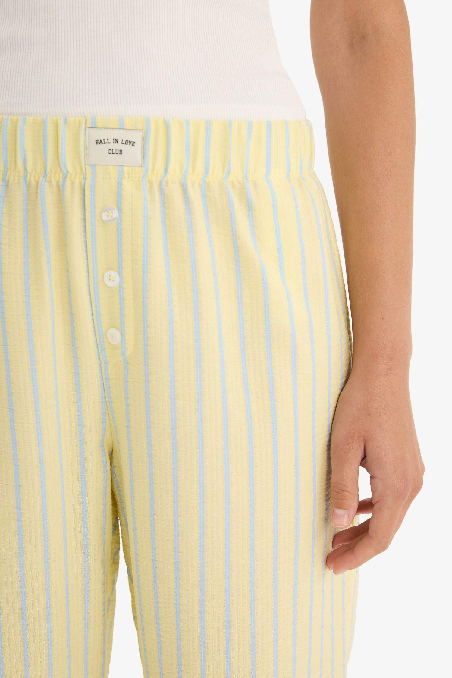 Regular Fit Gofre Dokulu Çizgili Pijama Altı-Fall in Love