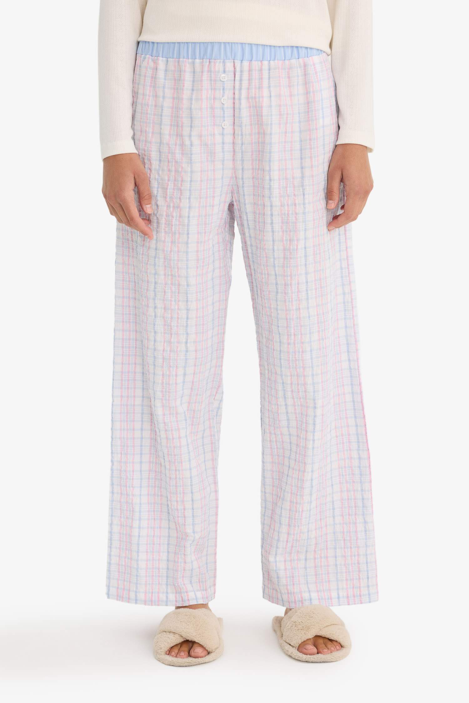 Regular Fit Uzun Boy Gofre Dokulu Pijama Altı-Fall in Love