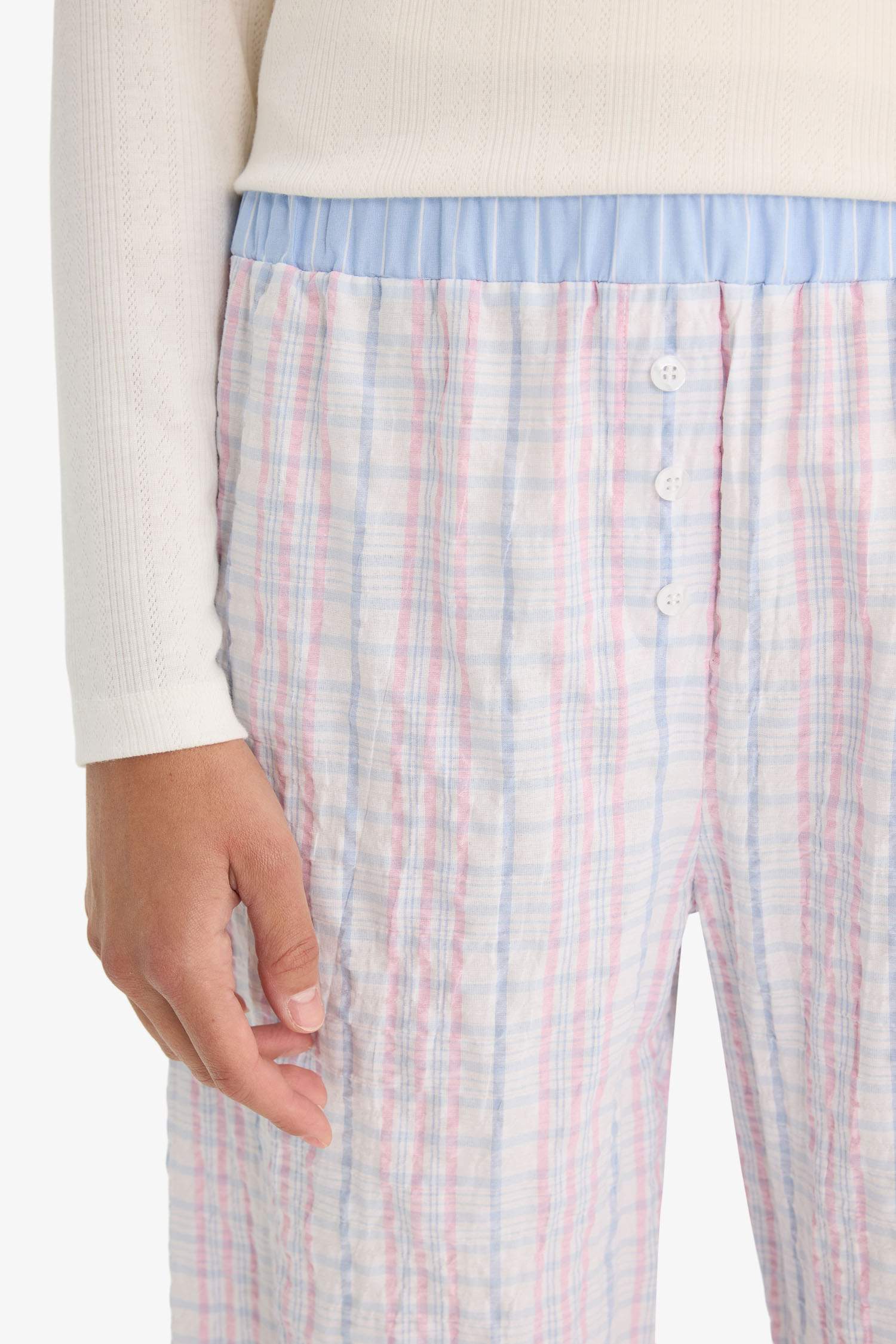 Regular Fit Uzun Boy Gofre Dokulu Pijama Altı-Fall in Love