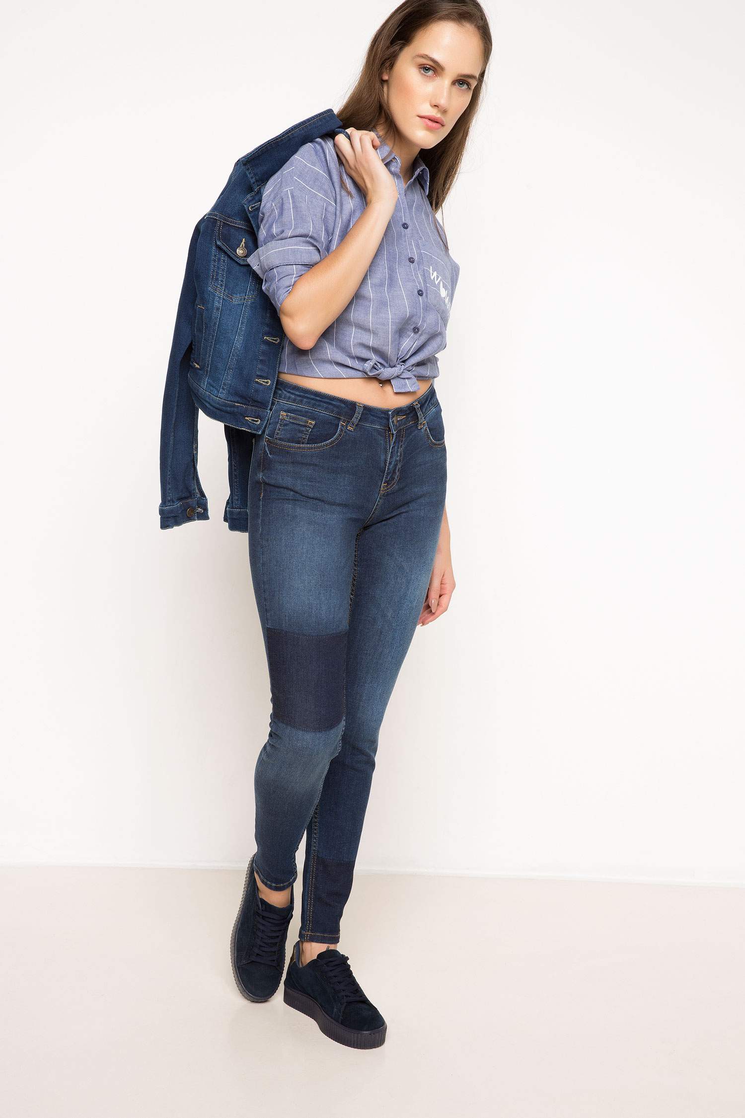 Defacto Çizgili Cep Detaylı Gömlek. 2