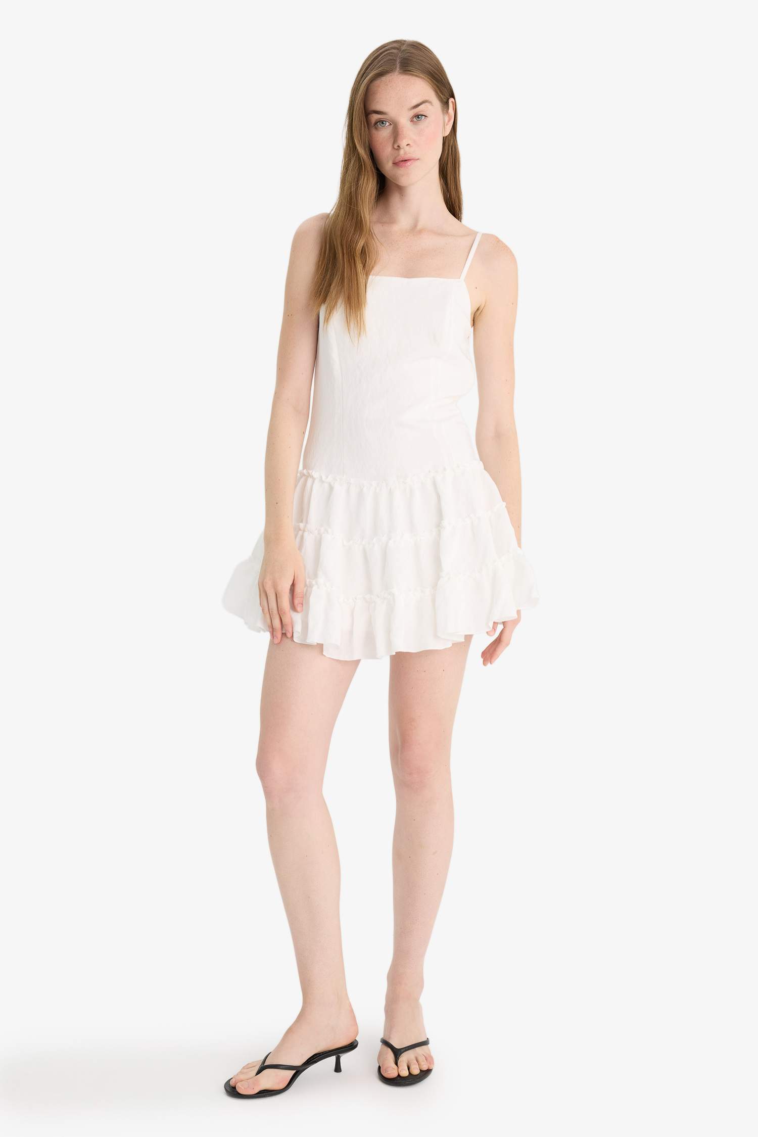 Regular Fit Kare Yaka Modal Askılı Mini Elbise