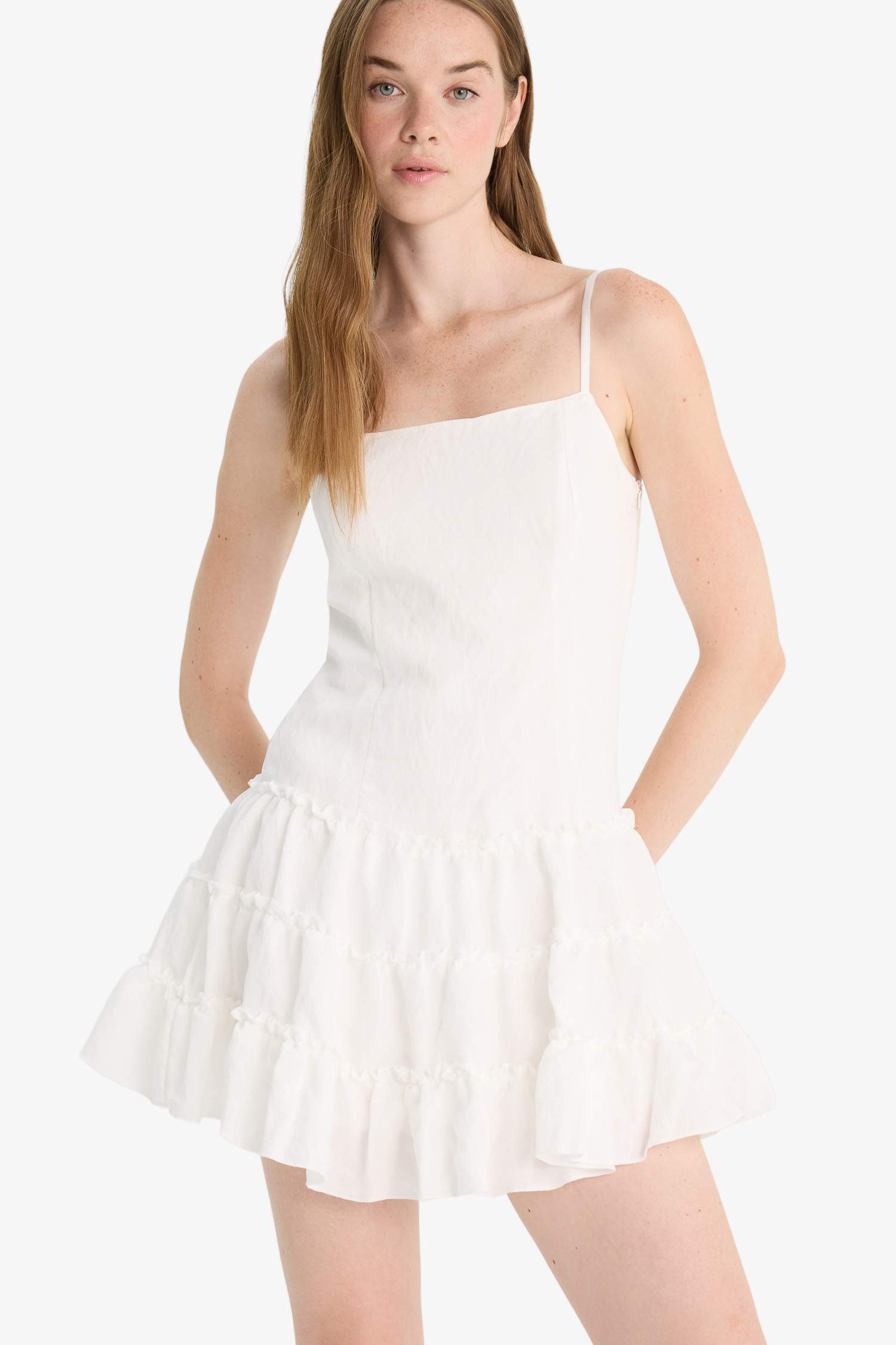 Regular Fit Kare Yaka Modal Askılı Mini Elbise